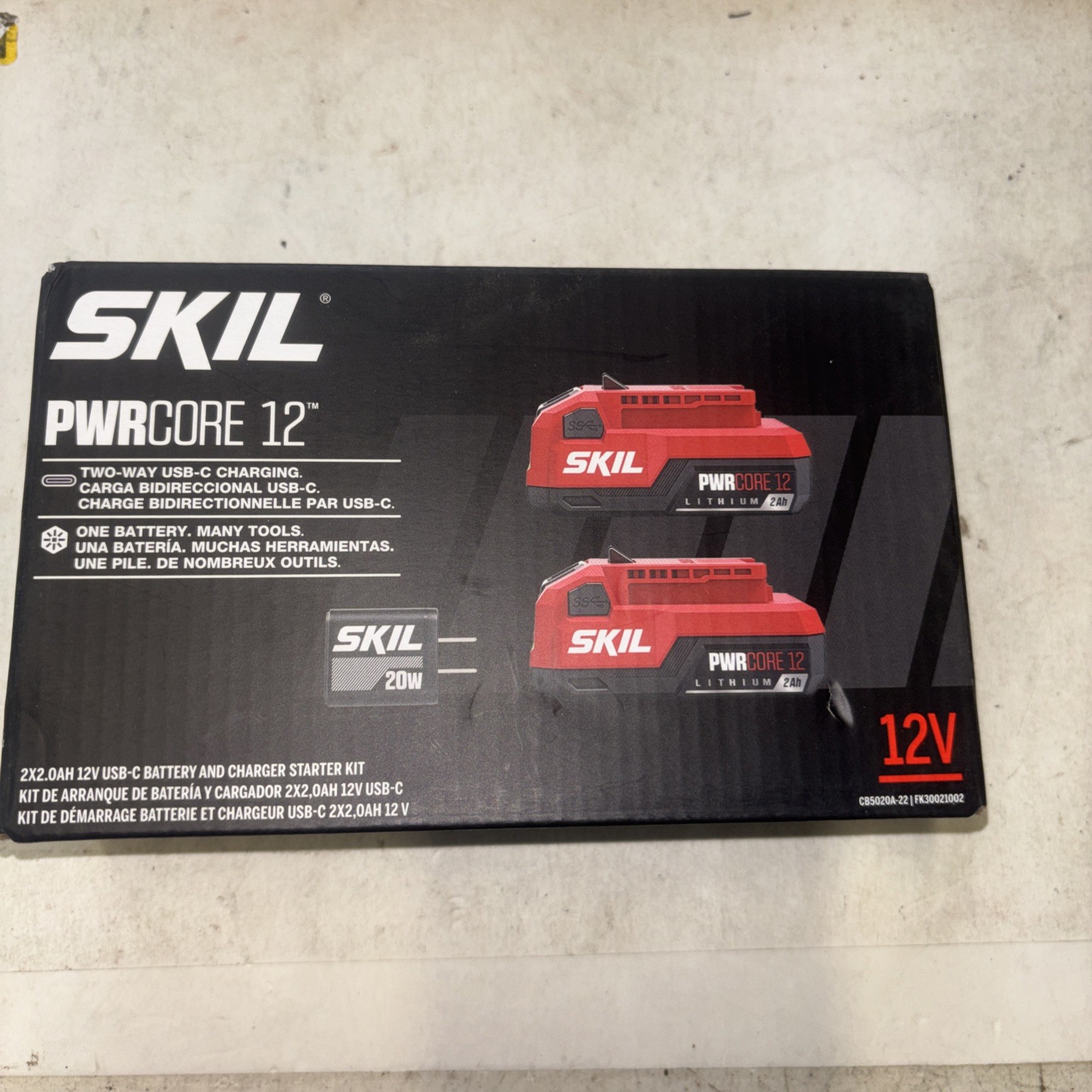 SKIL PWR CORE 12V 2 x 2.0Ah USB-C Battery and Charger Starter Kit.New. N 0045