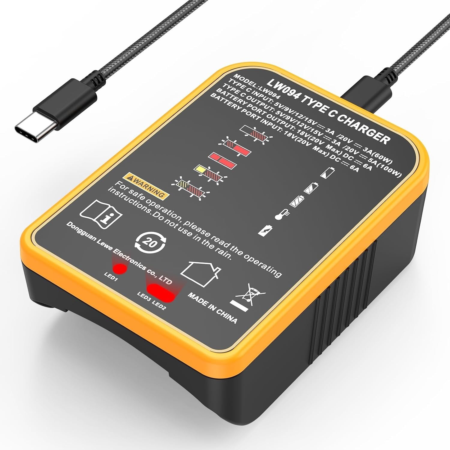 100W USB-C Battery Adapter Charger for DeWalt 12V 20V Batteries