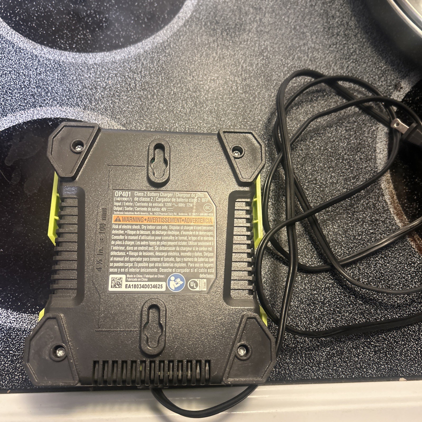OEM Genuine Ryobi 40V Lithium Ion Class 2 Battery Charger OP401