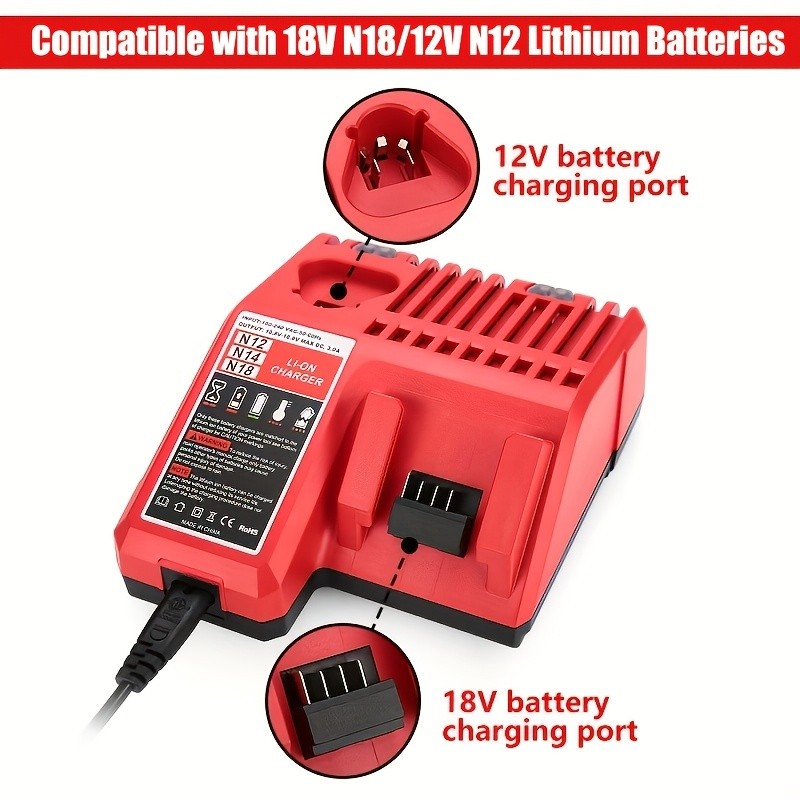 12V 18V Battery Charger for Milwaukee 48-59-1812 M12 M18 Lithium Rapid Charger