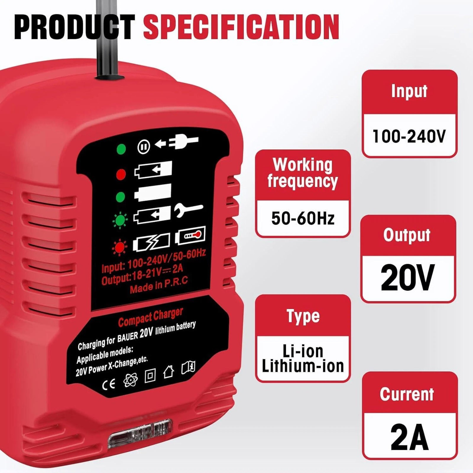 Bauer 20V Hypermax Battery Charger with LED Light Indicator – 2A Output
