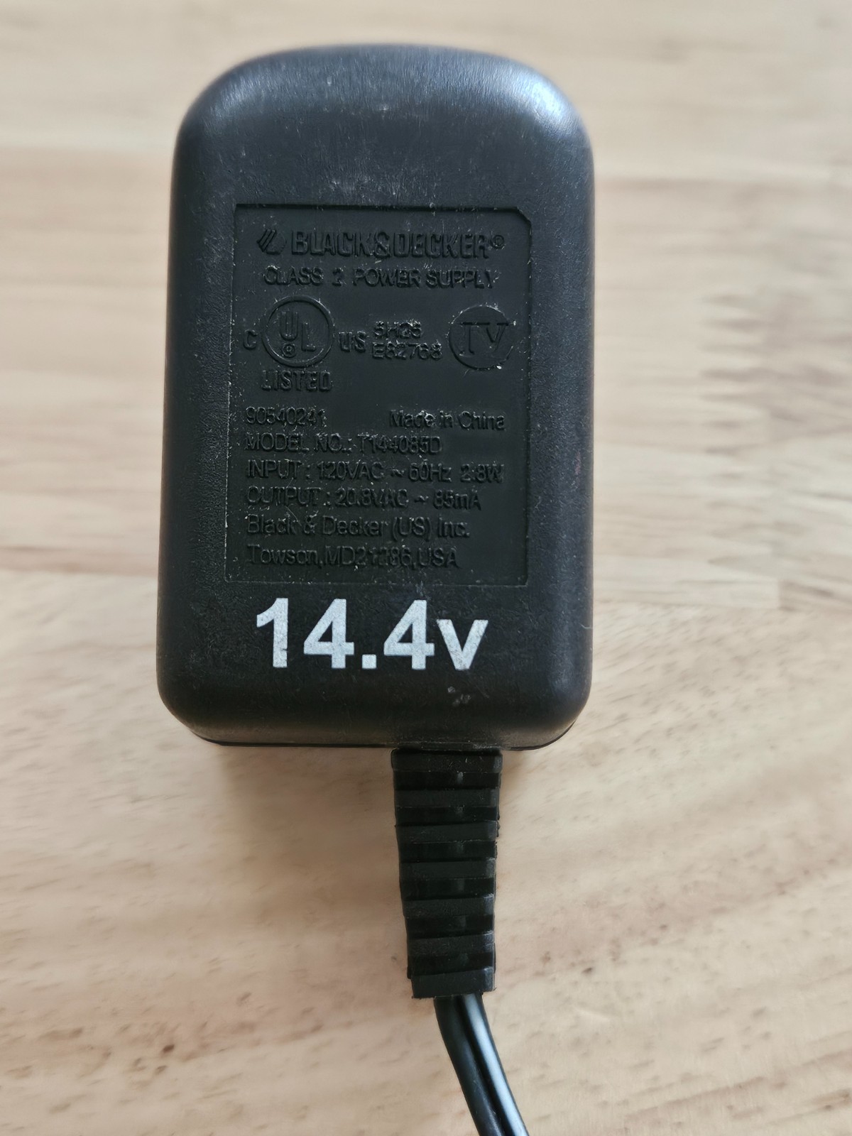 Black & Decker T144085D 14.4v AC Power Adapter