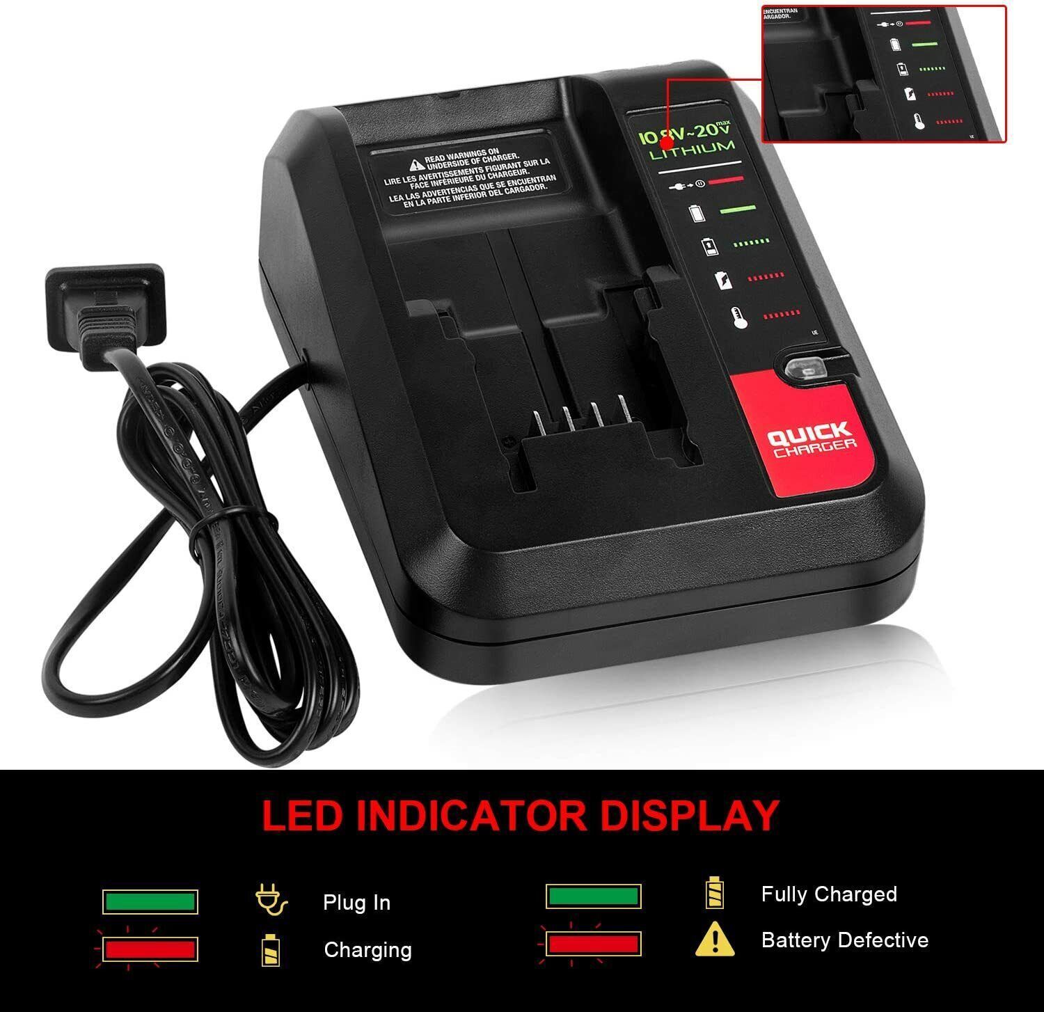 20V Lithium Battery Rapid charger MAX for Black&Decker and Porter Cable 20 Volt