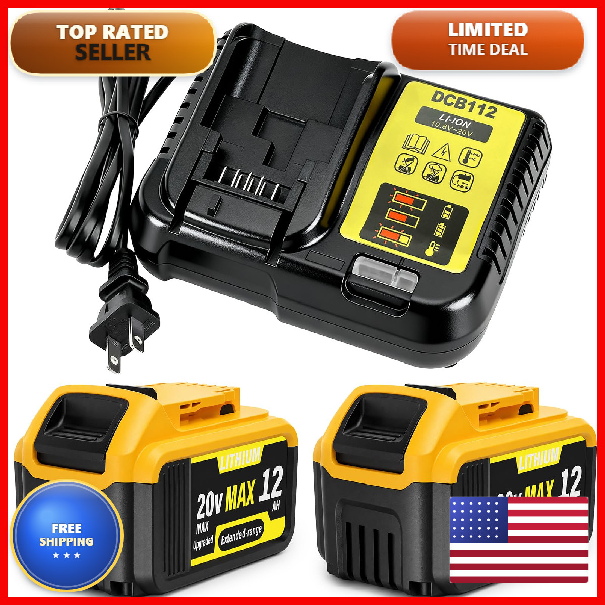 Luxionbatt 2-Pack 12000Mah 20V Max Lithium-Ion Combo High Capacity Replacement