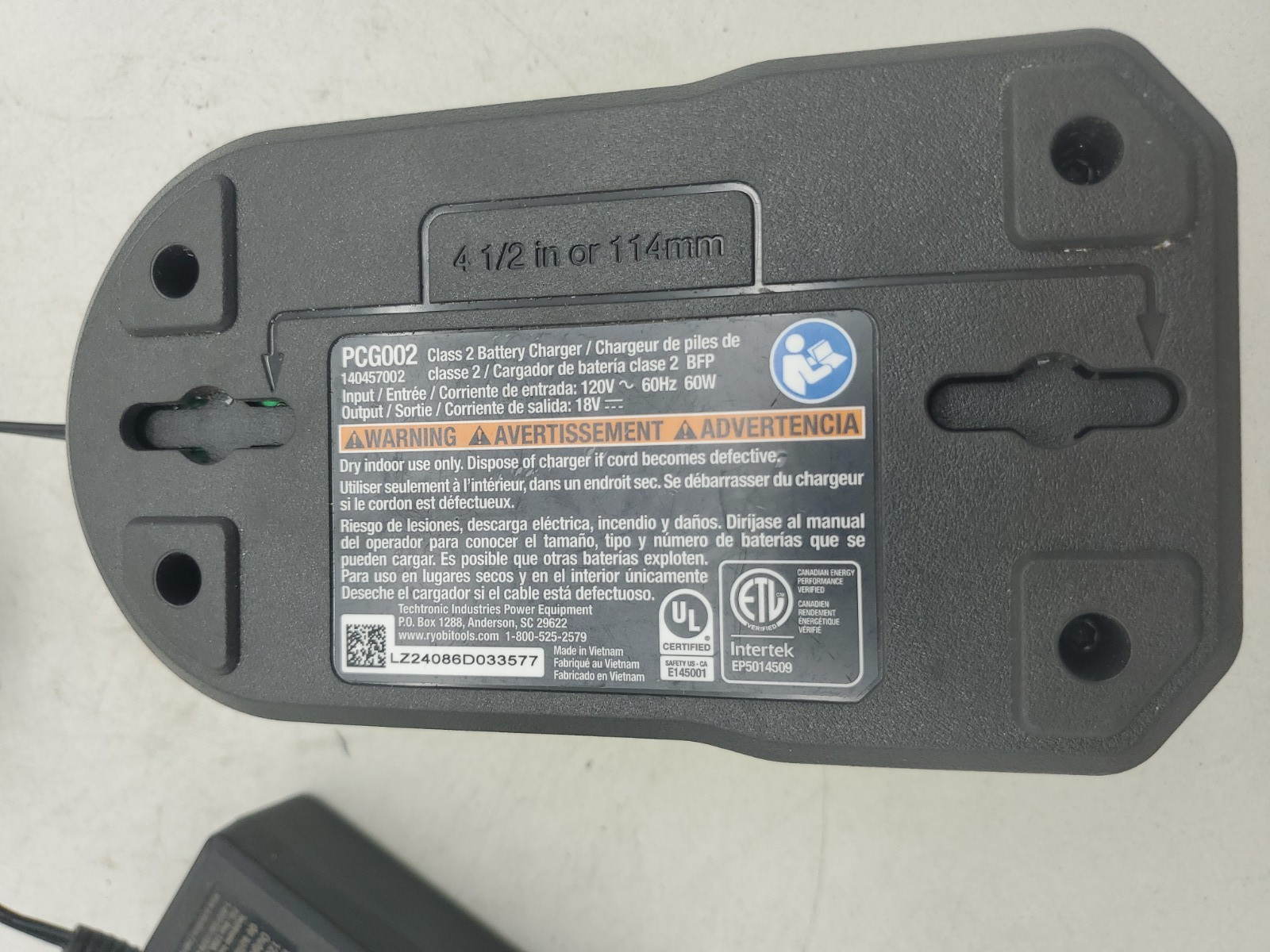 Ryobi 18V Power Tool Battery Charger PCG002-104