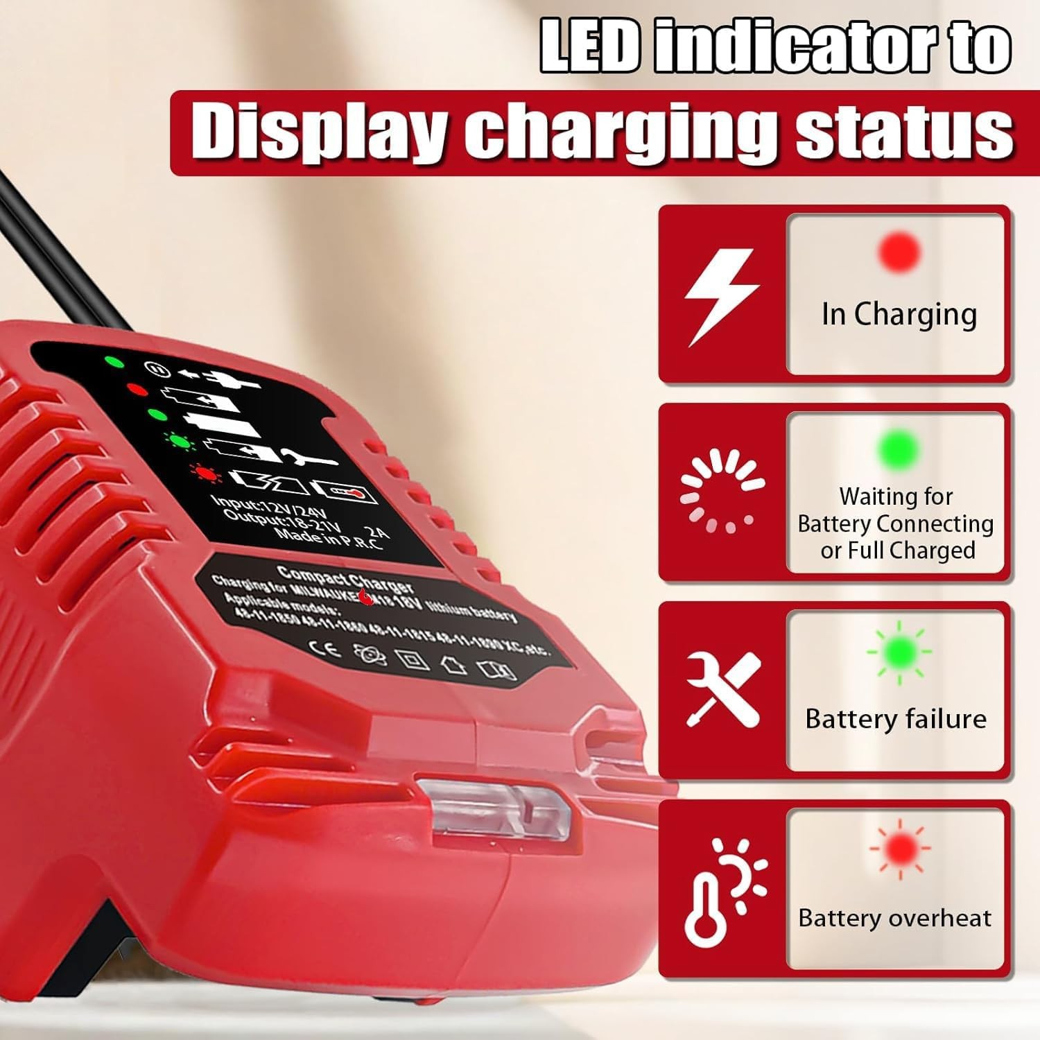 Car Battery Charger Replace for Milwaukee M-18 18V Lithium Ion Battery Charger 4