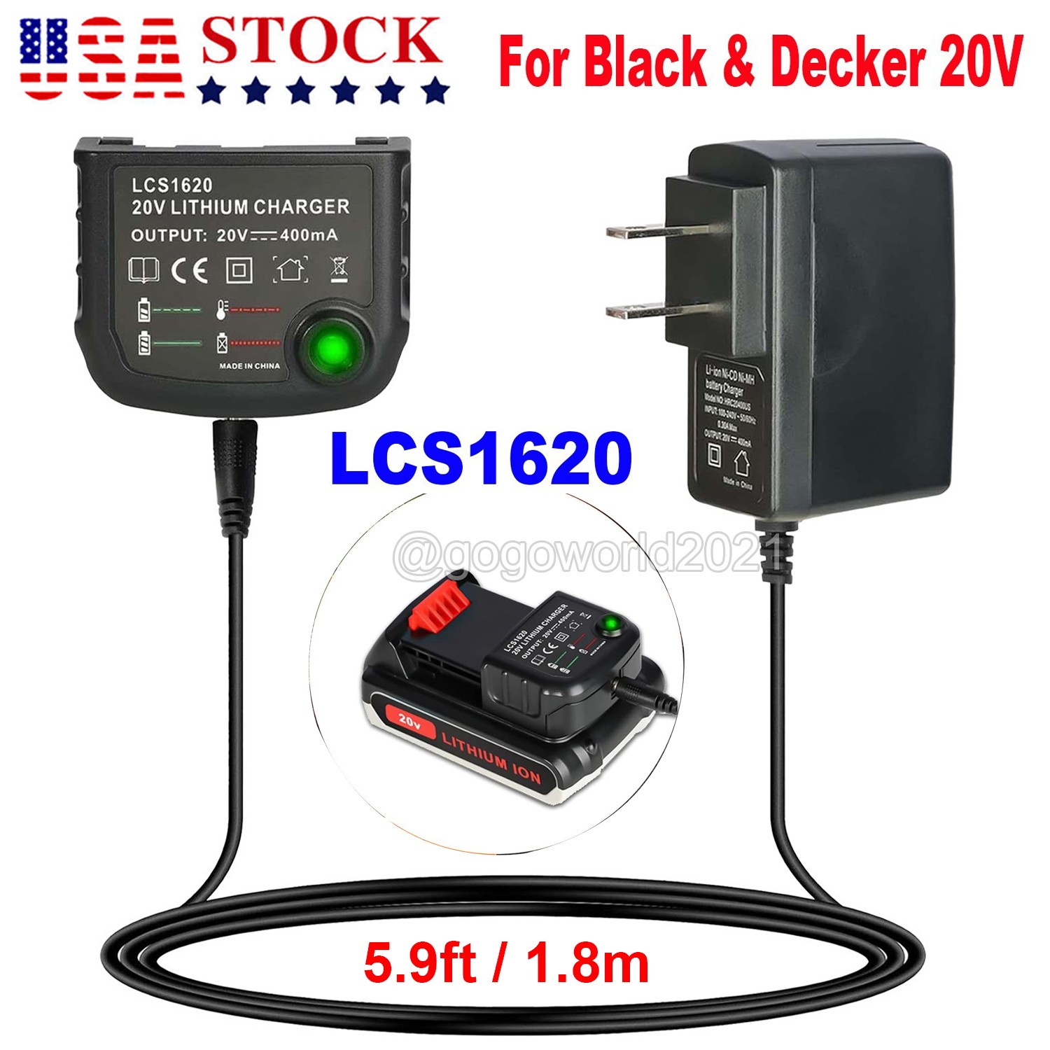 LCS1620 Charger for Black and Decker 20v max Charger 20V 18V Lithium Battery US