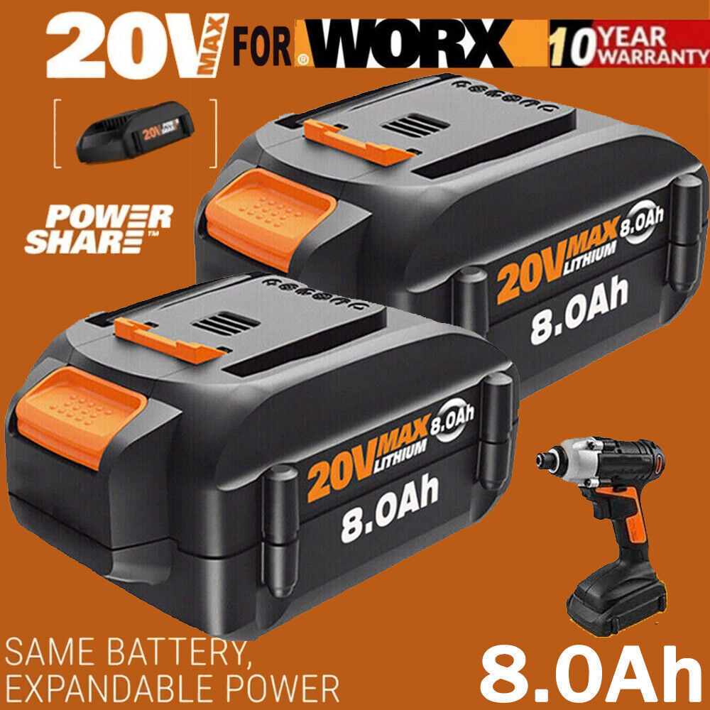 2Pack 8.0AH For WORX WA3575 20V MAX Extend Lithium Battery 20 Volt WA3520 WA3525