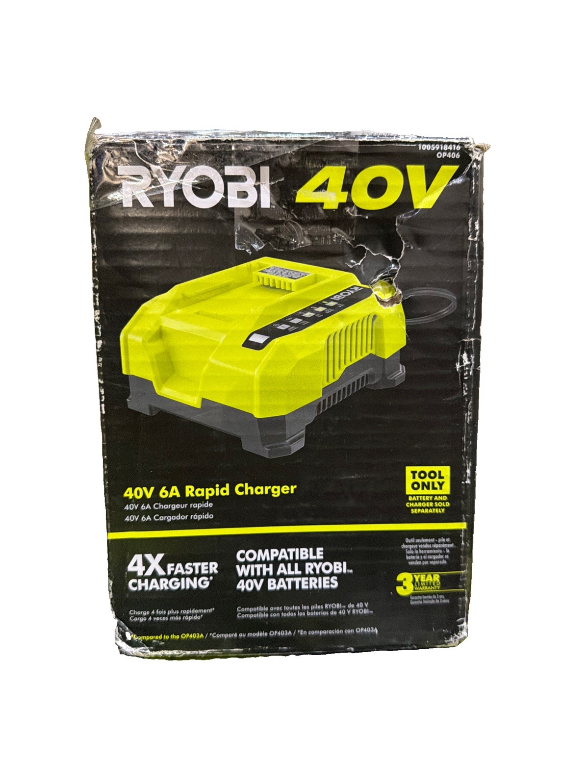 Ryobi 40V Rapid Faster Charger TOOL ONLY OP406