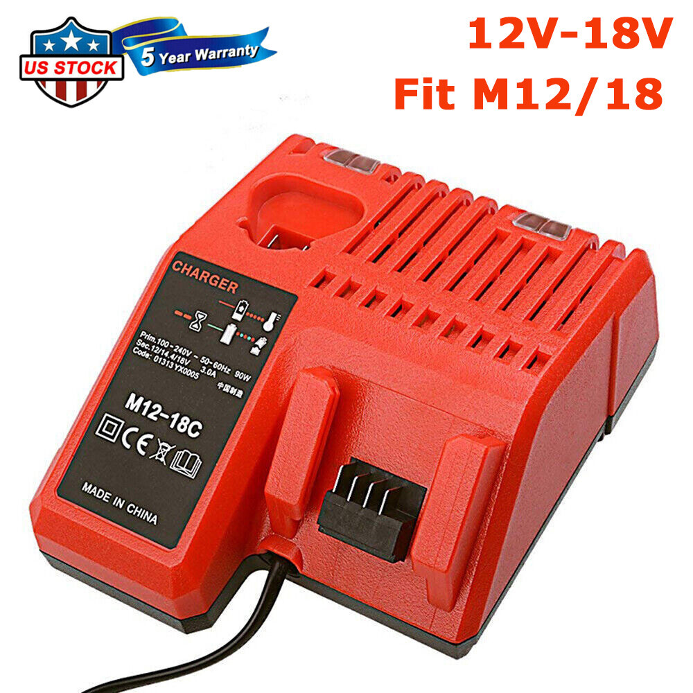 Rapid Charger For Milwaukee 48-59-1808 /48-59-1812 for M18 & M12 Li-Ion Battery
