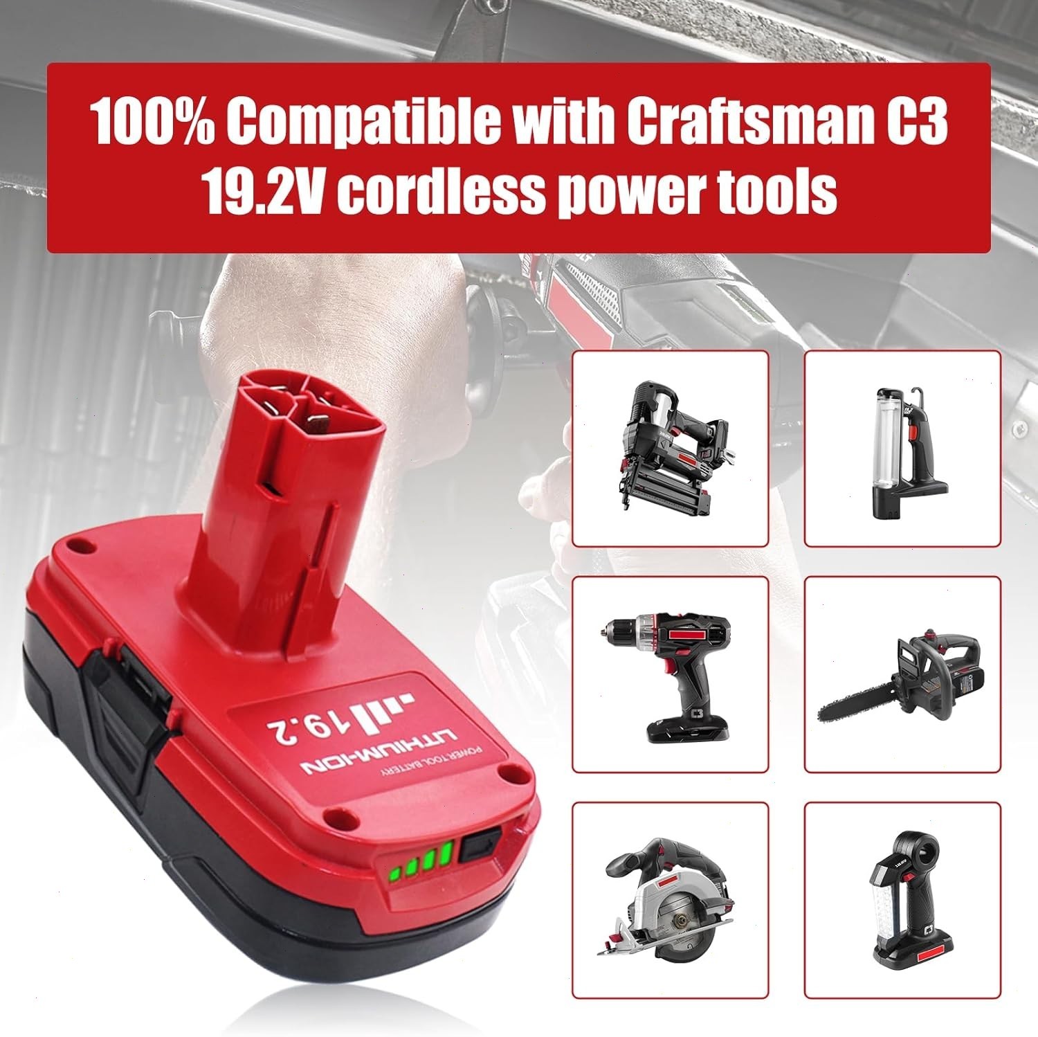 2/4Packs 4.0Ah Lithium-ion Battery for Craftsman C3 19.2V Battery 11375 11570