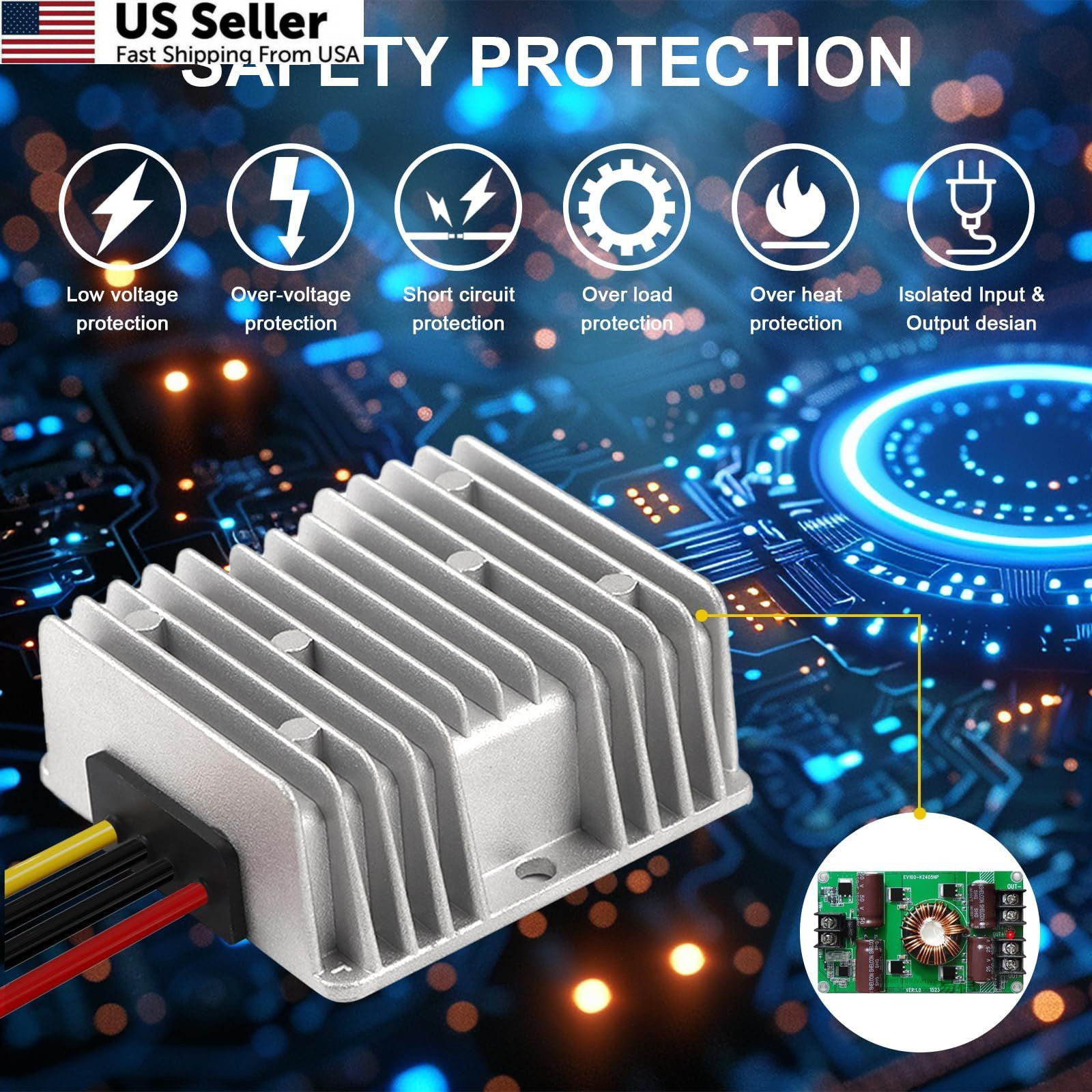 20V to 12V Step Down Converter for Dewalt Battery, With 30A Fuse and Switch