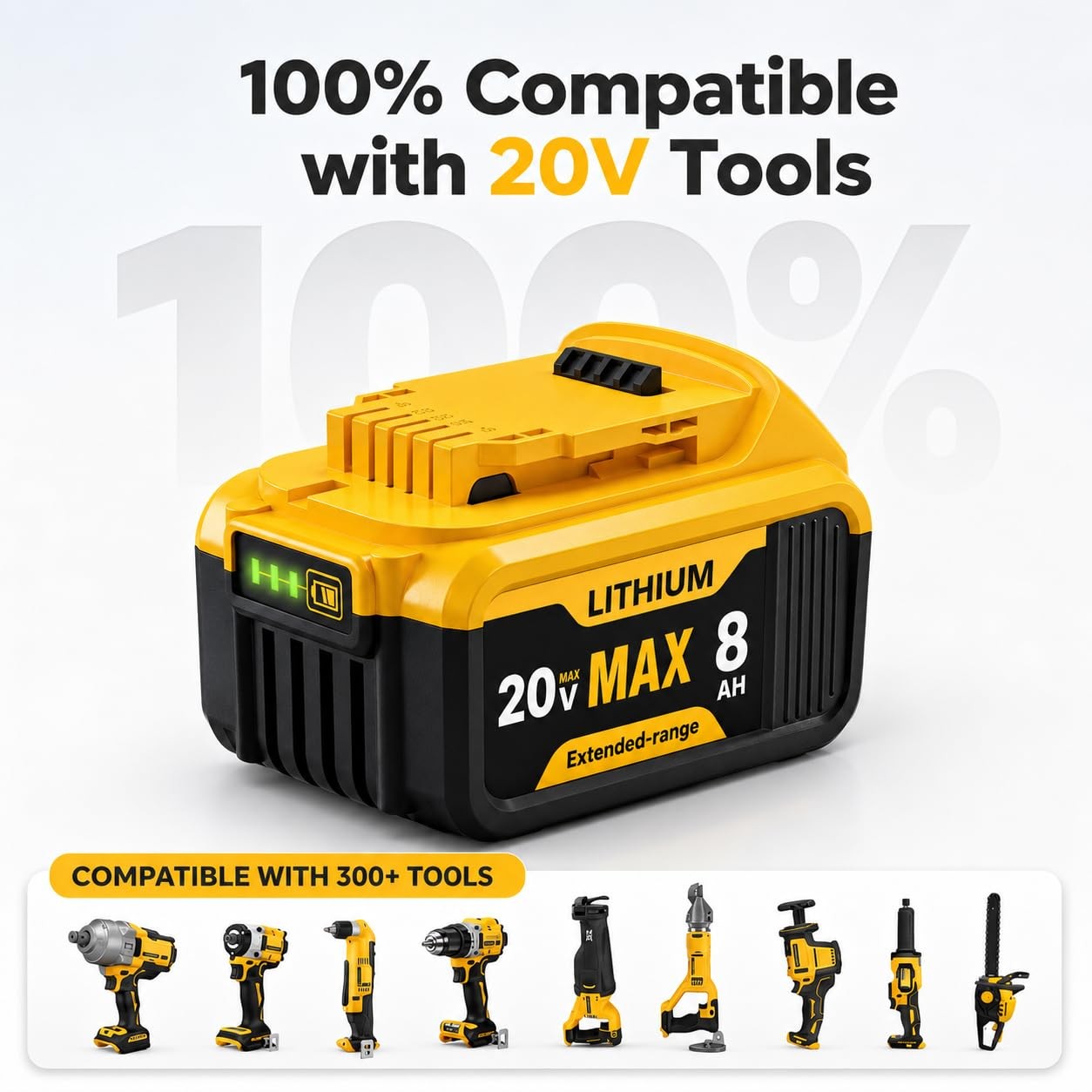 Wwc 6-Pack 8000Mah Lithium-Ion For Dewalt 20V Max Dcb200 Dcb201 Dcb204 Dcb206