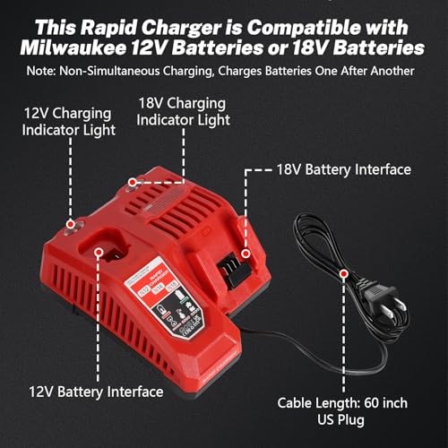 M18 M12 Rapid Charger For Milwaukee 48-59-1812 M12-18C Li-Ion Battery 12V-18Volt