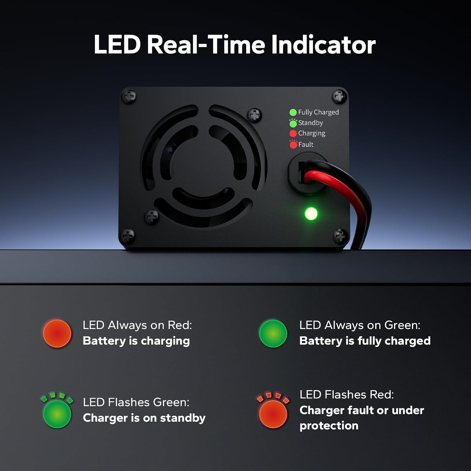 LiTime 12V 20A Lithium Battery Charger, AC-DC Charger with Anderson Connector &