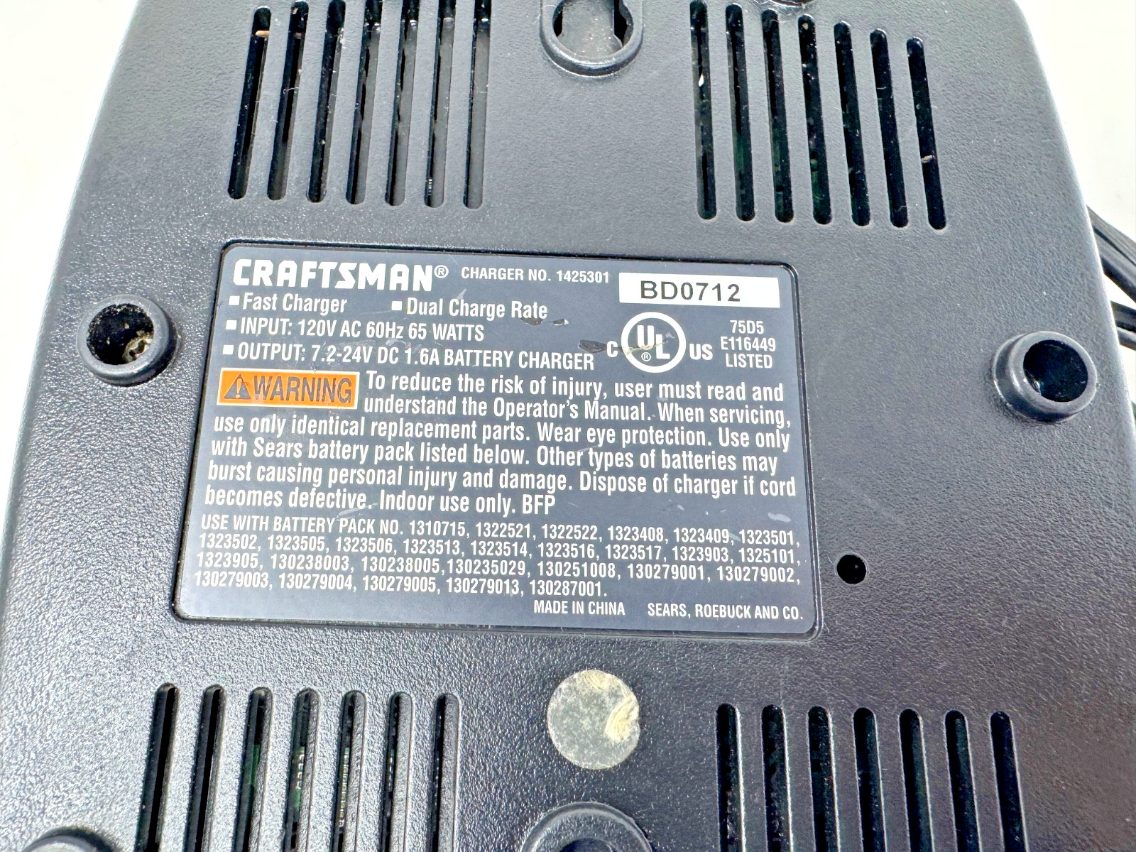 Craftsman BATTERY CHARGER OEM 1 Hour Fast 19.2V 1425301