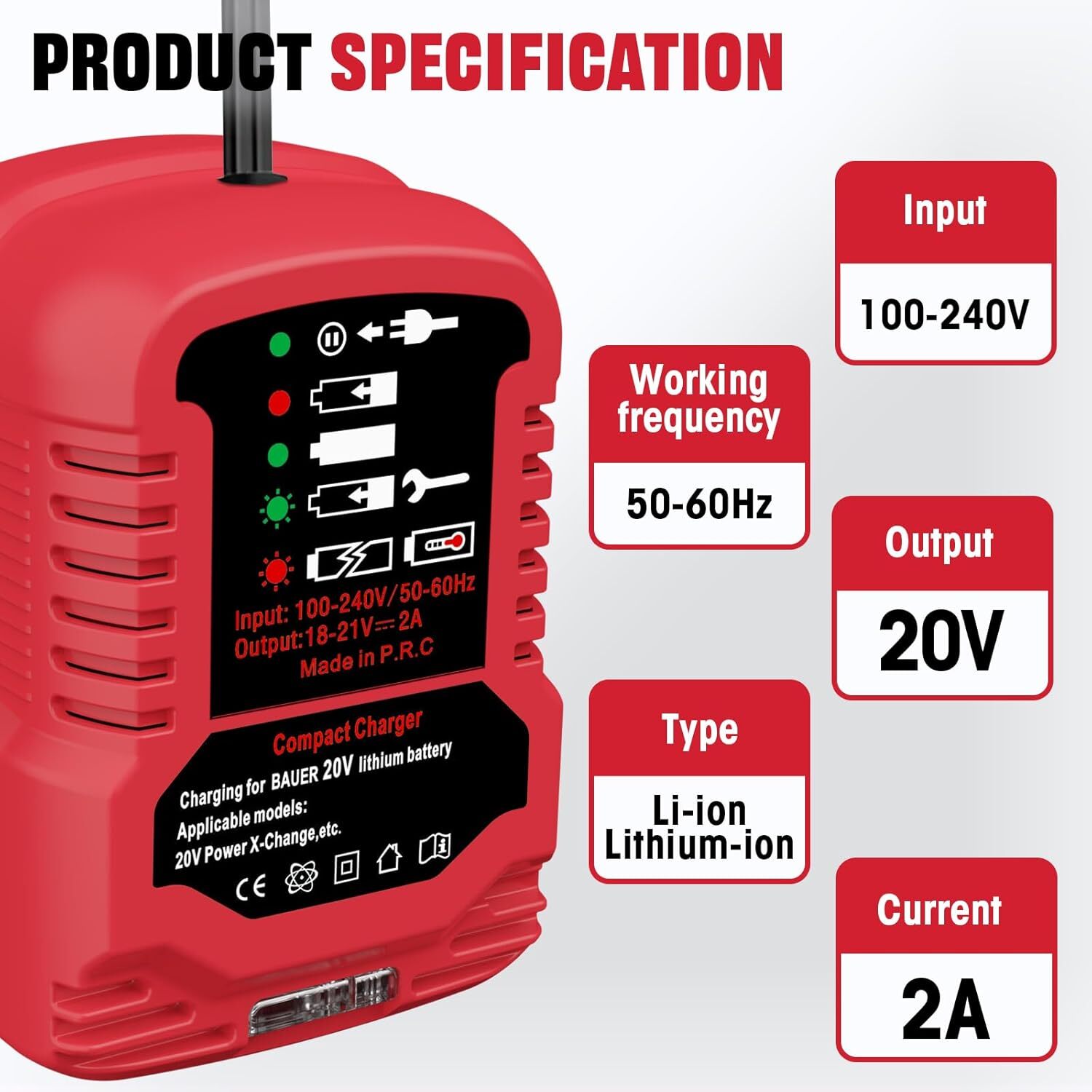 for Bauer 20V Battery Charger Mini Portable Charger Station with LED Indicator