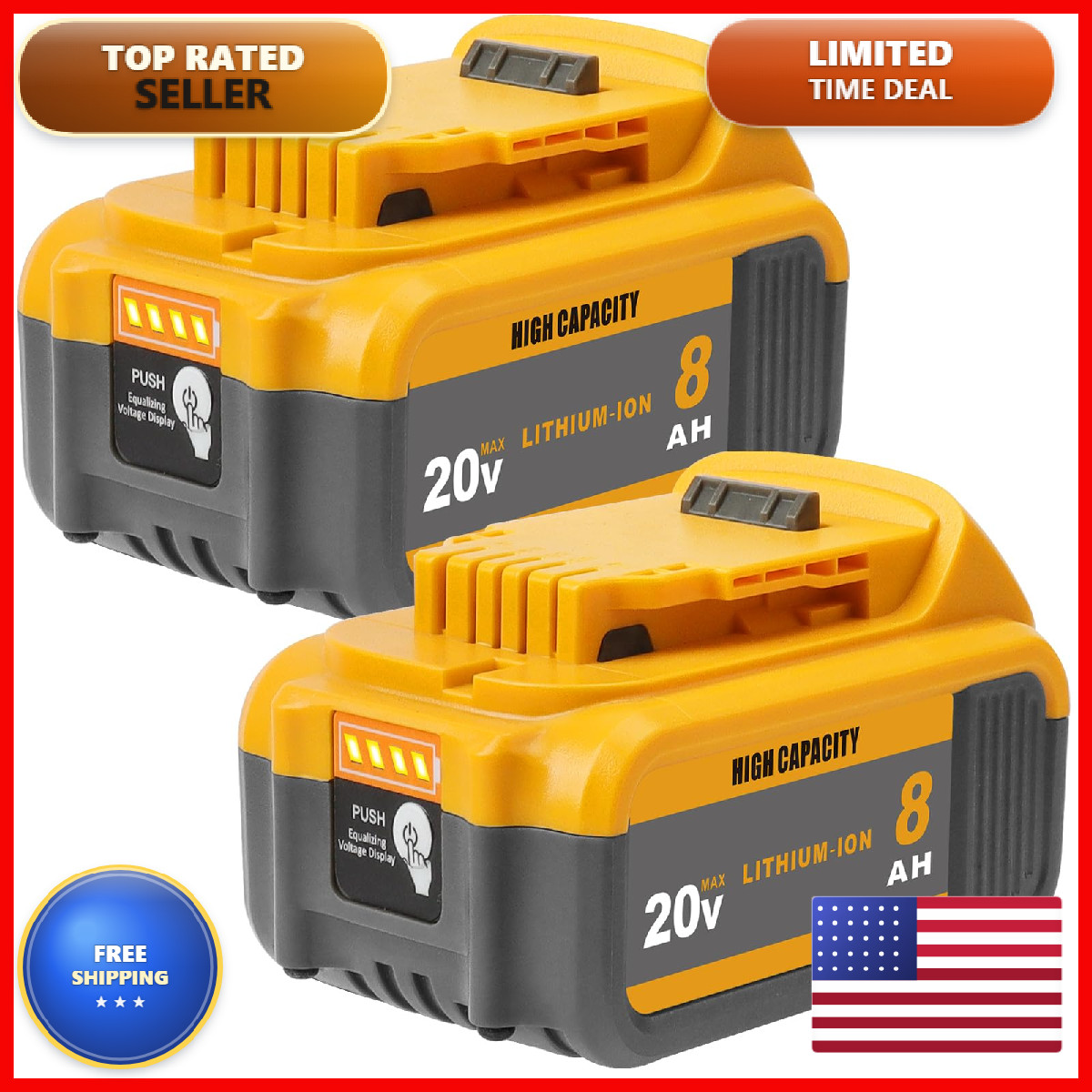 Tenmoer 2-Pack 8.0Ah 20V Battery Compatible Dewalt 20V Max Battery Replace For