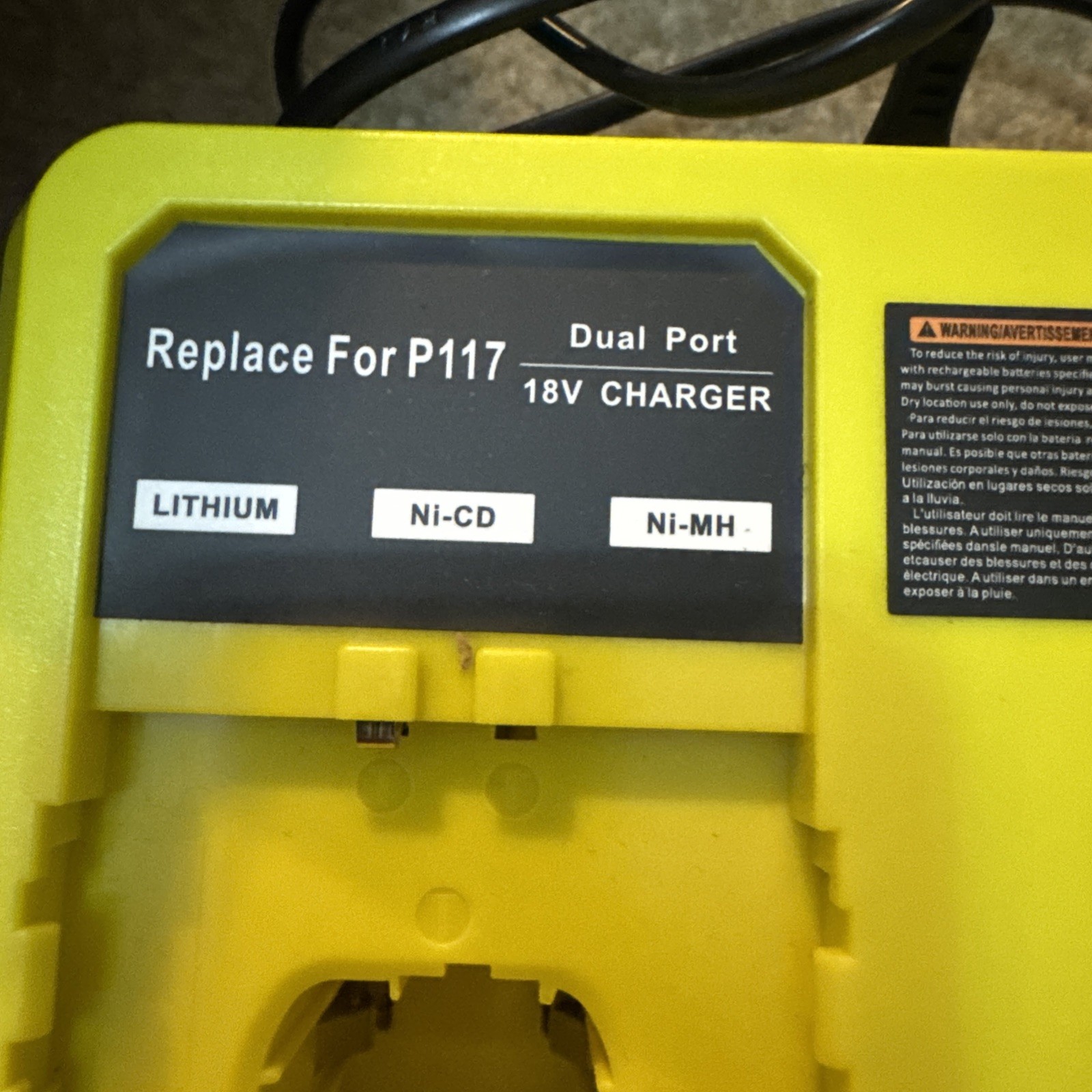 18V Dual Port Charger for Ryobi P117 P108 PBP005 Lithium-Ion NiCad NiMh Battery