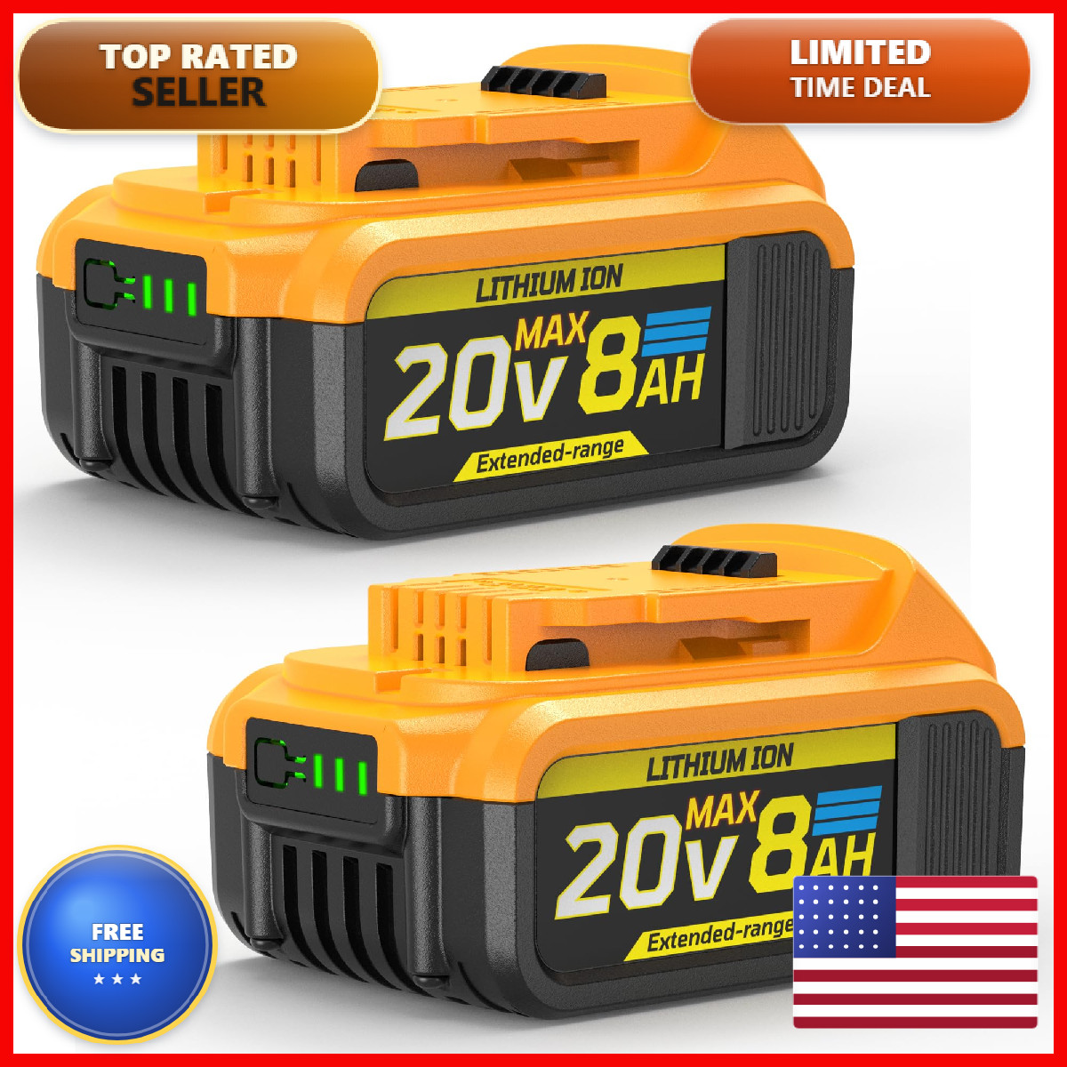 Velgonyx 8Ah Replacement Compatible For Dewalt 20V Max Battery High Capacity
