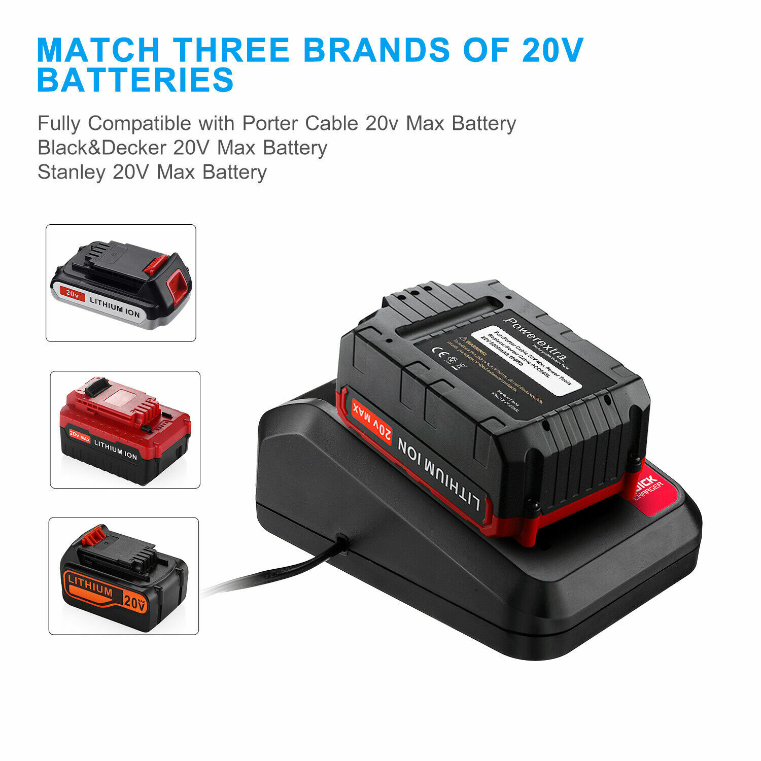 20V MAX Rapid charger for Black&Decker and Porter Cable 20 Volt Lithium Battery