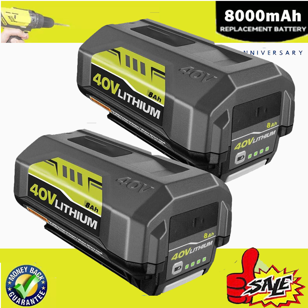 2X Battery & Charger For Ryobi 40V With LED Lithium-Ion 40-Volt OP406VNM OP40602