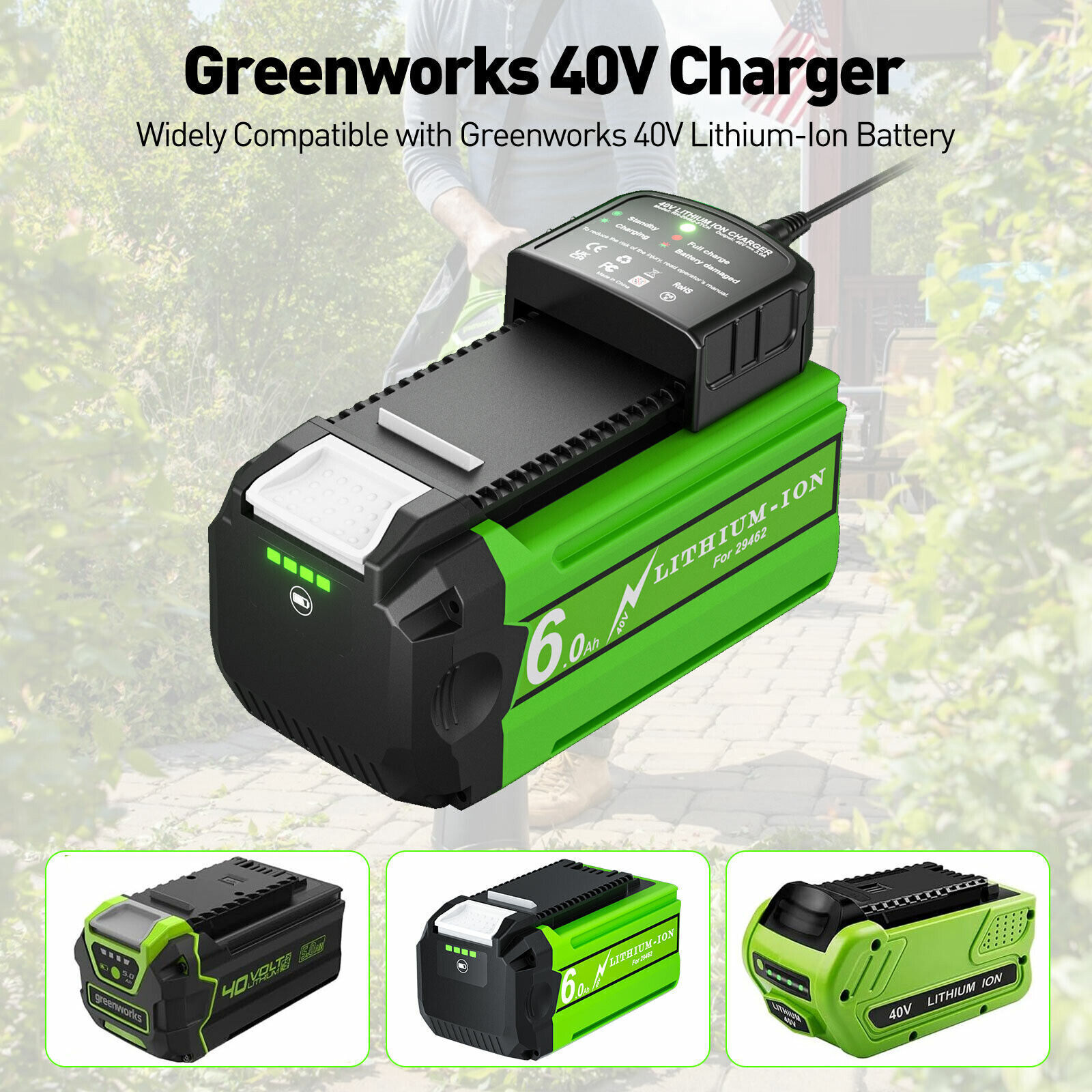 NEW 40V Charger 29482 For Greenworks 40V Battery 29472 29462 29252 22272 BAF721