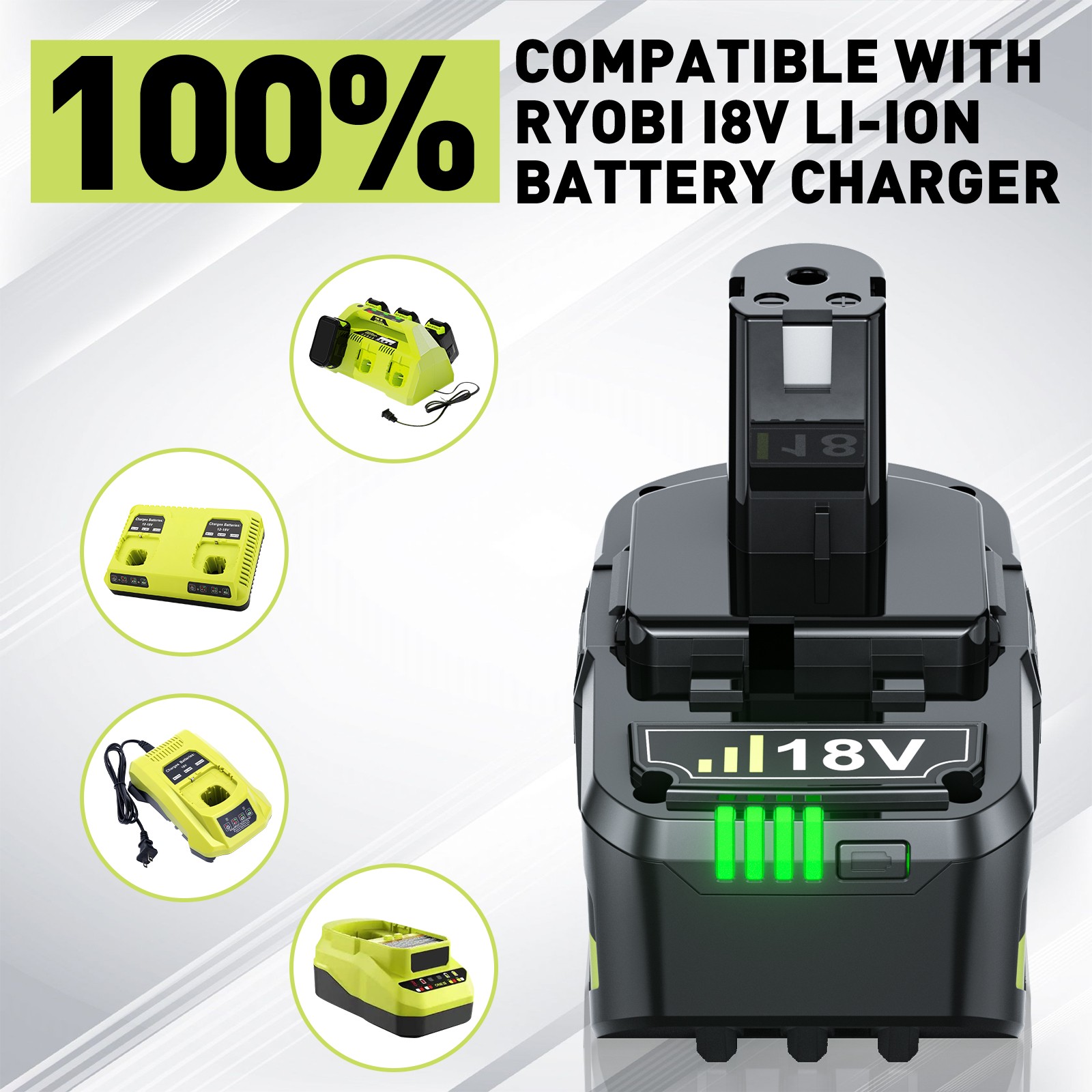 1-2X 8.0Ah For RYOBI P108 18V PBP003 Lithium-ion ONE Plus Battery PBP005 PBP006