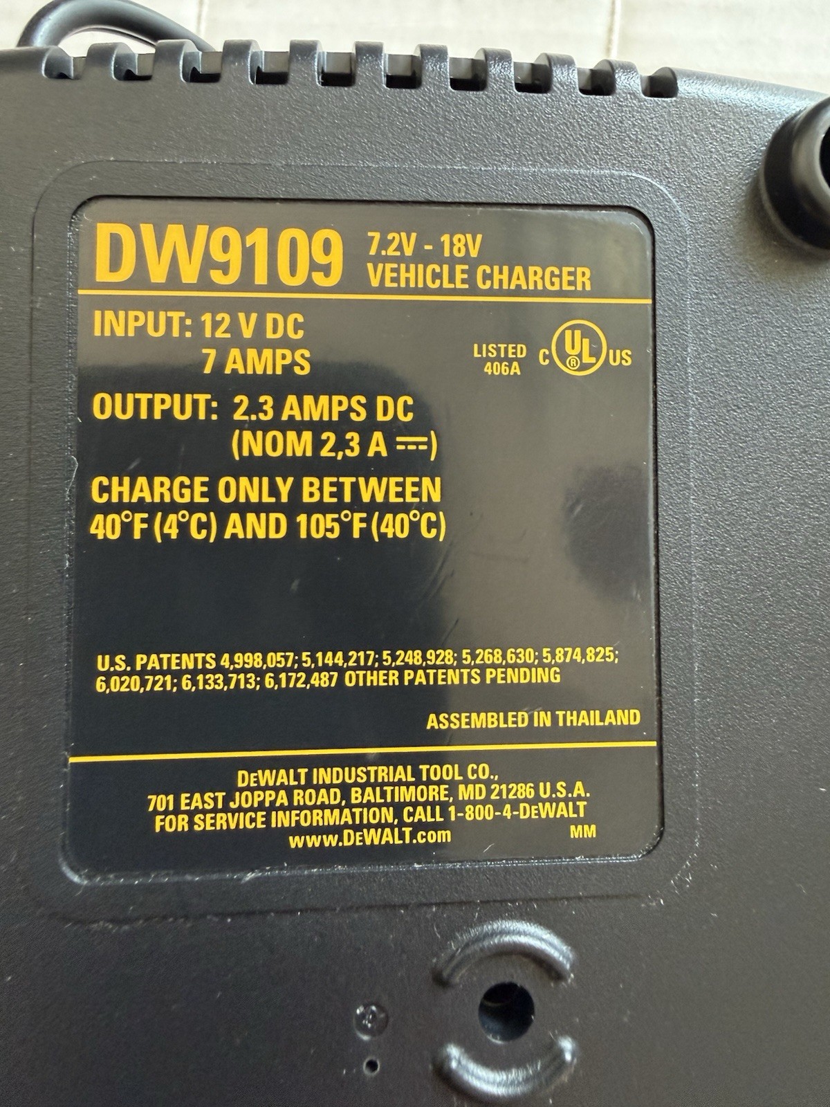 DEWALT DW9109 7.2-18 Volt Battery 12 Volt DC Vehicle Charger Tested