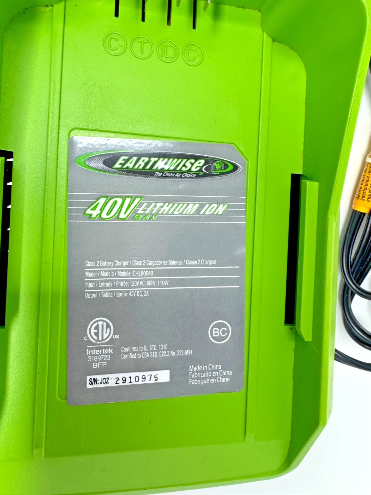 Earthwise CHL80040 42V 2A Battery Charger – Tested