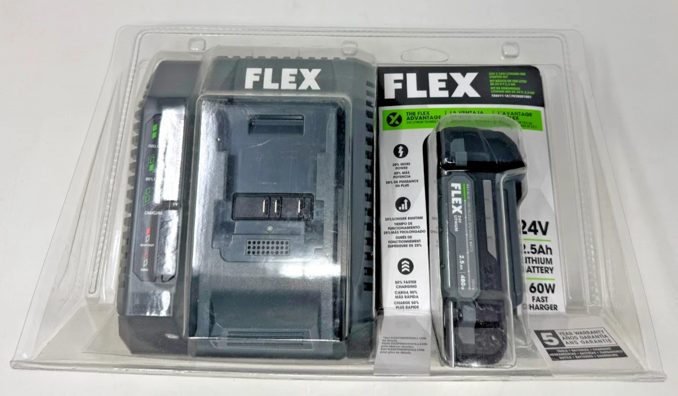 NEW FLEX 24v Starter Kit w/ 2.5Ah Li-ion Battery & 160W Fast Charger FX0411-1A