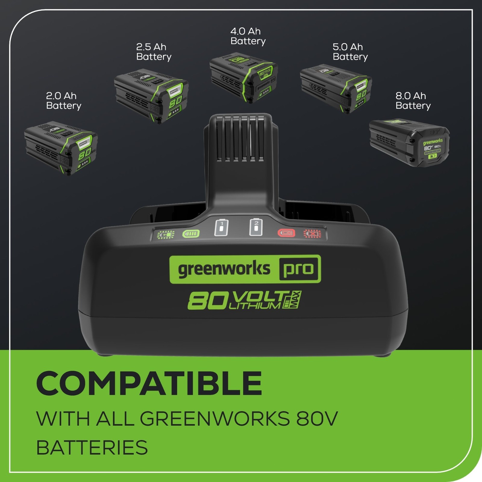 Greenworks 80V Dual Port Rapid Charger CAB812 (Genuine, Direct from Greenworks)