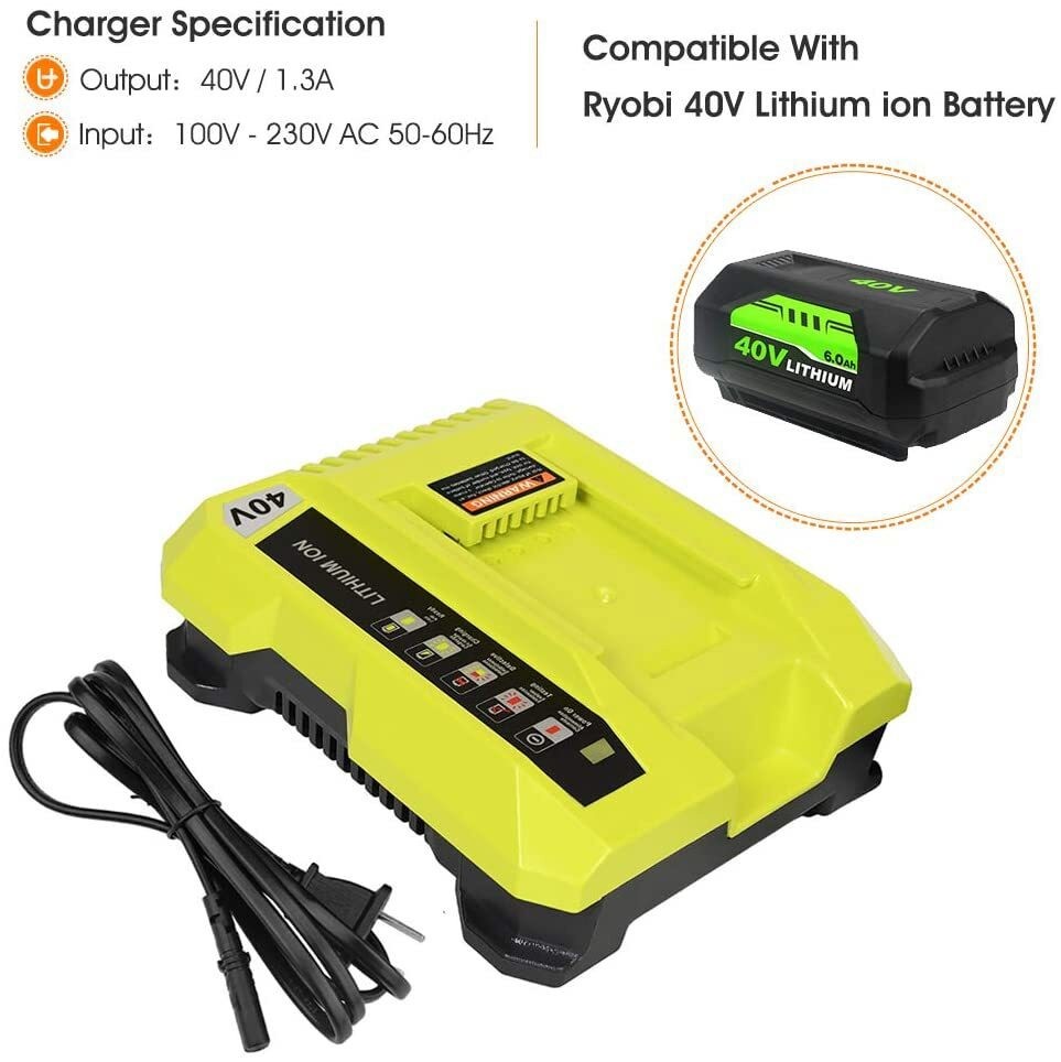 2X Battery & Charger For Ryobi 40V With LED Lithium-Ion 40-Volt OP406VNM OP40602