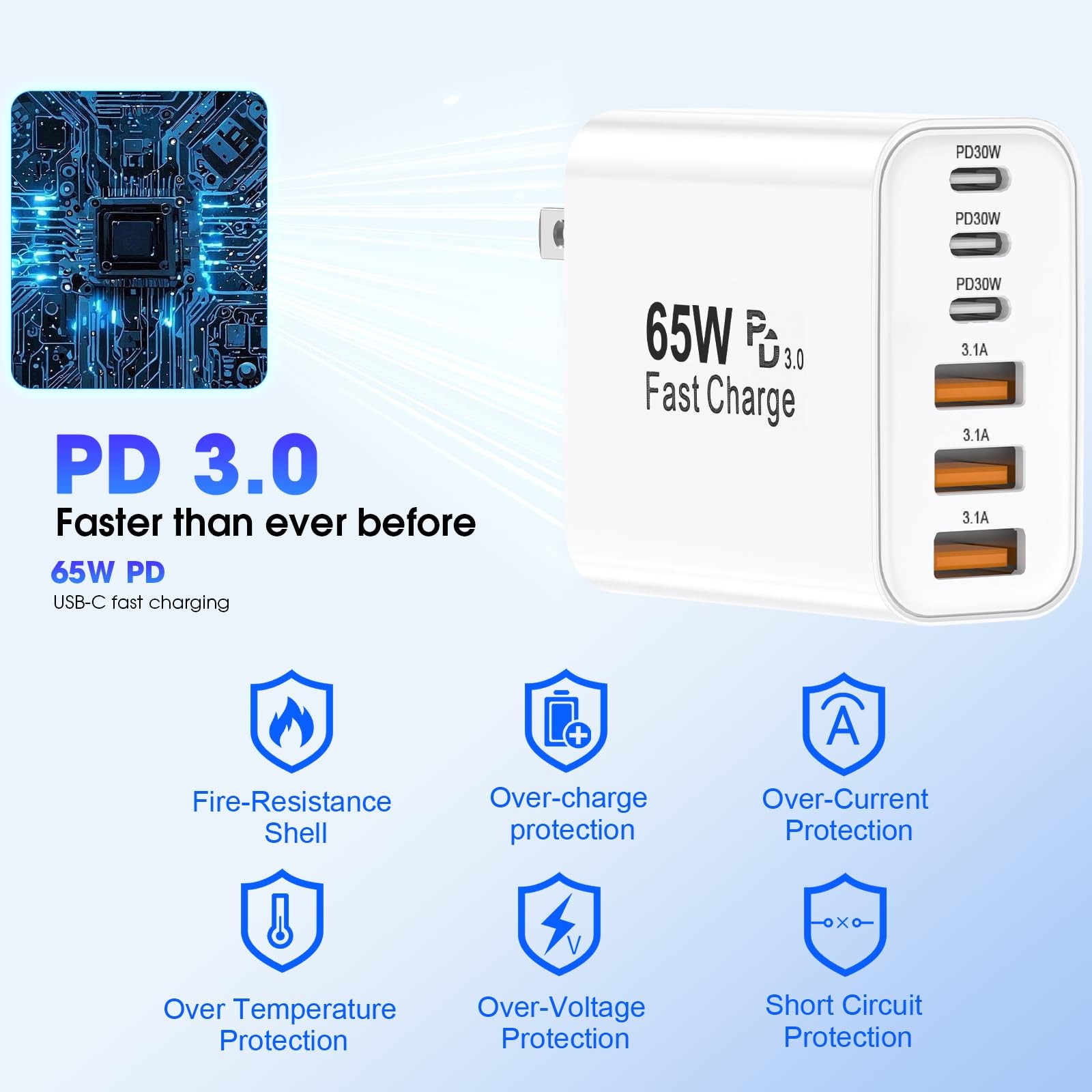 USB C Charger Block,2 Pack 65W 6 Port USB C Wall Charger,6 in 1 iPhone Charger F