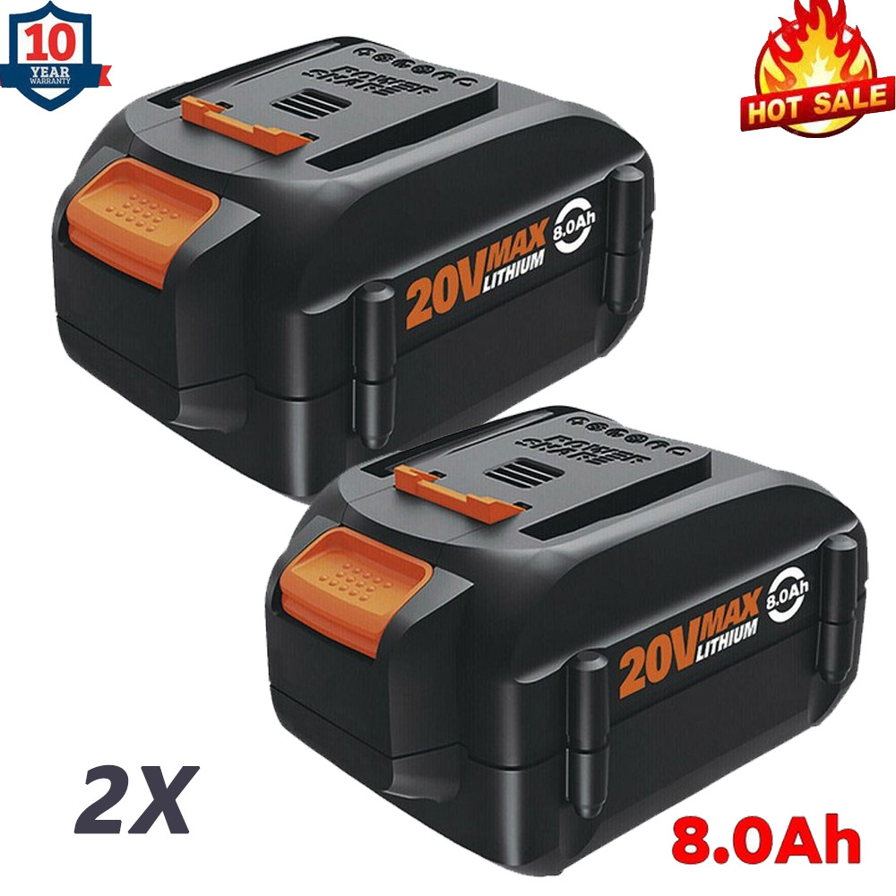 2PACK 8.0Ah For WORX 20V MAX Extend Lithium-Ion Battery WA3525 WA3575 WA3520 4AH