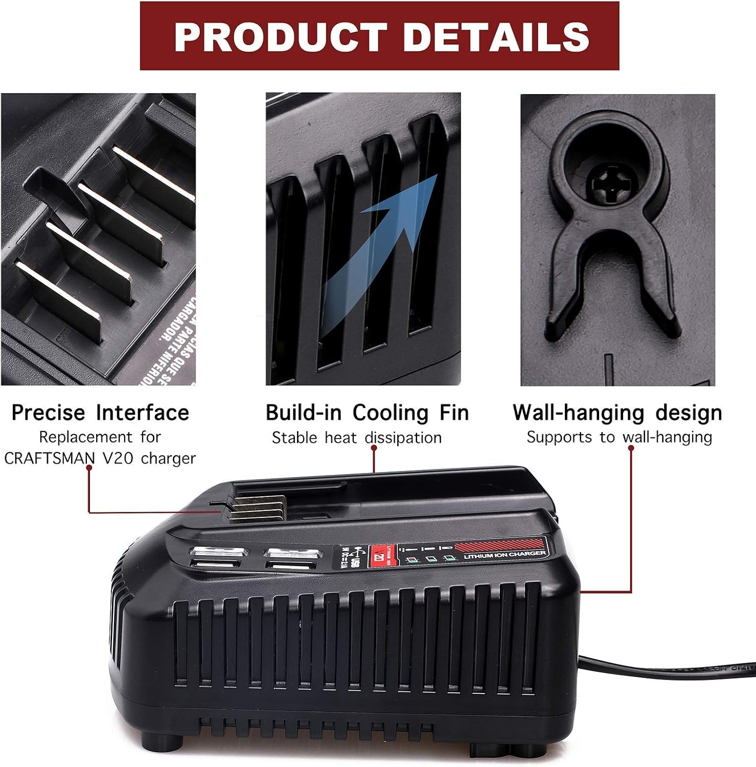 Fast Rapid Charger for Craftsman 20V V20 Battery CMCB202 CMCB204 CMCB209 CMCB104