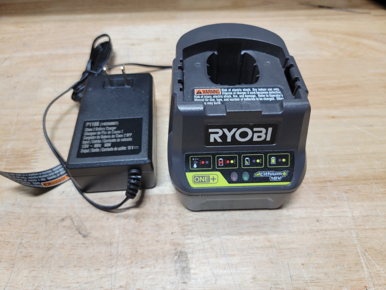 Ryobi P118B One+ 18V 18 Volt Lithium Ion Battery Charger Tested Works! Free S/H