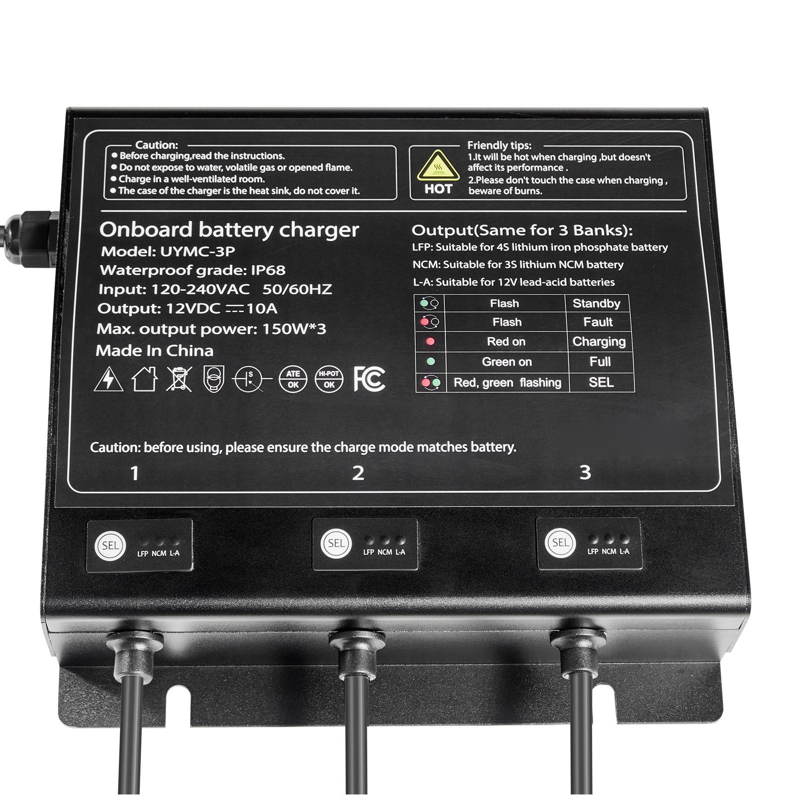 Uimoso 12V 10A 3-Bank Smart Marine Battery Charger, Waterproof for Boats and RVs