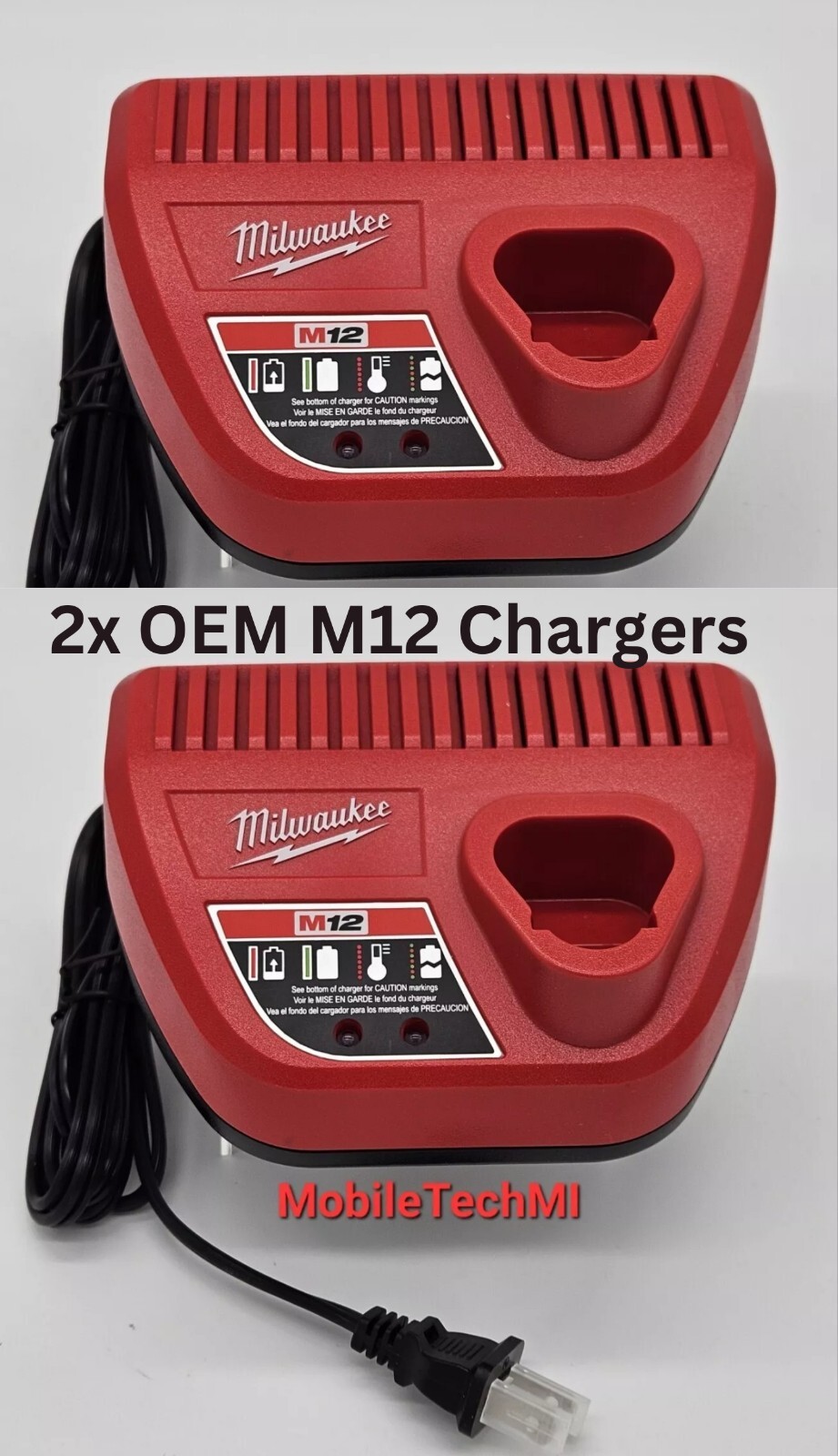 2 Pack Genuine Milwaukee M12 2x Lithium-ion Battery Chargers 48-59-2401 OEM