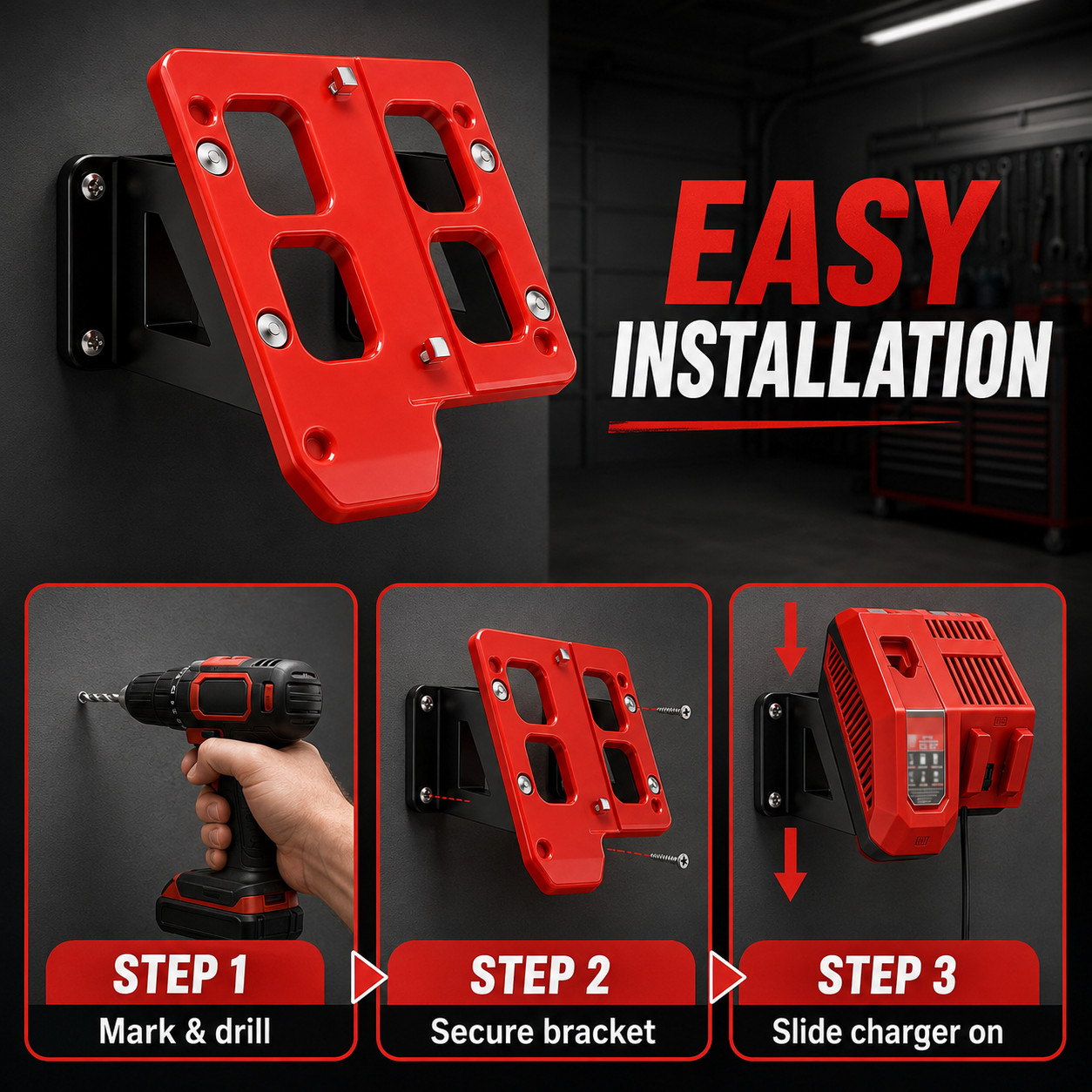 Wall Mount for Milwaukee M12 M18 Charger 48-59-1812 48-59-1808 Red Holder