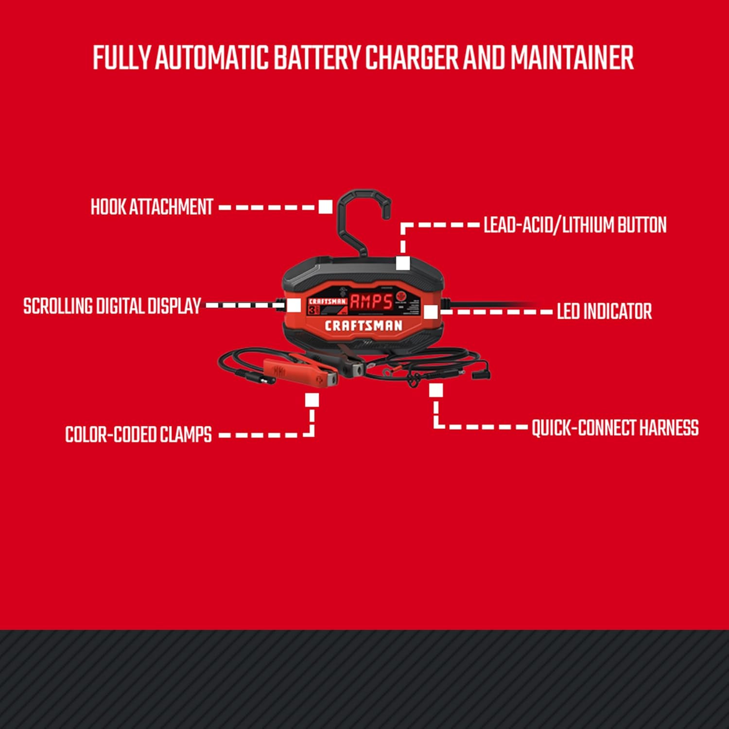Battery Charger and Maintainer, CMXCESM260, 3-In-1, Fully Automatic, 3 Amps, 12