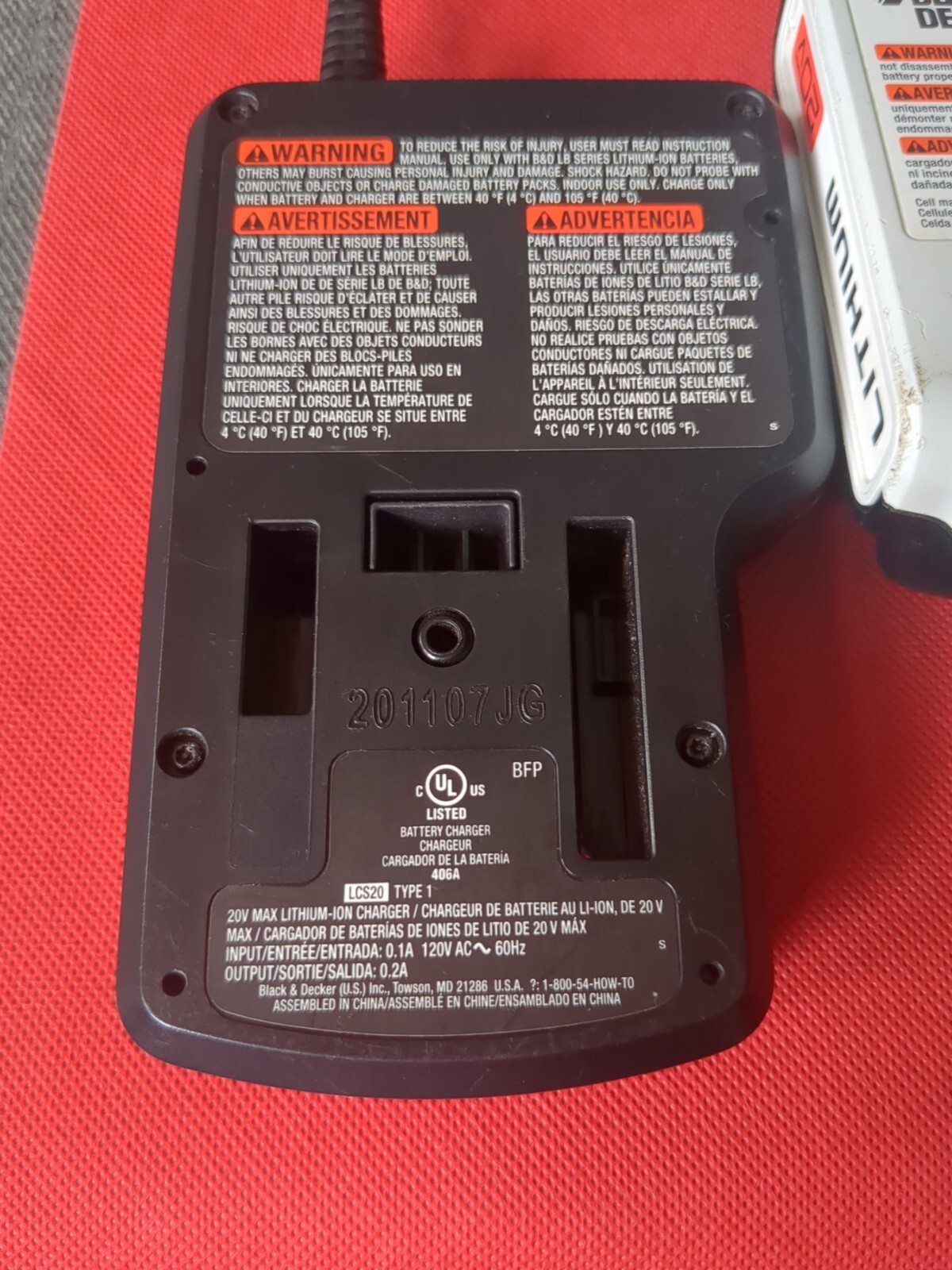 Genuine Black & Decker LCS20 20V Lithium Ion Charger and 2 Batteries LBXR20