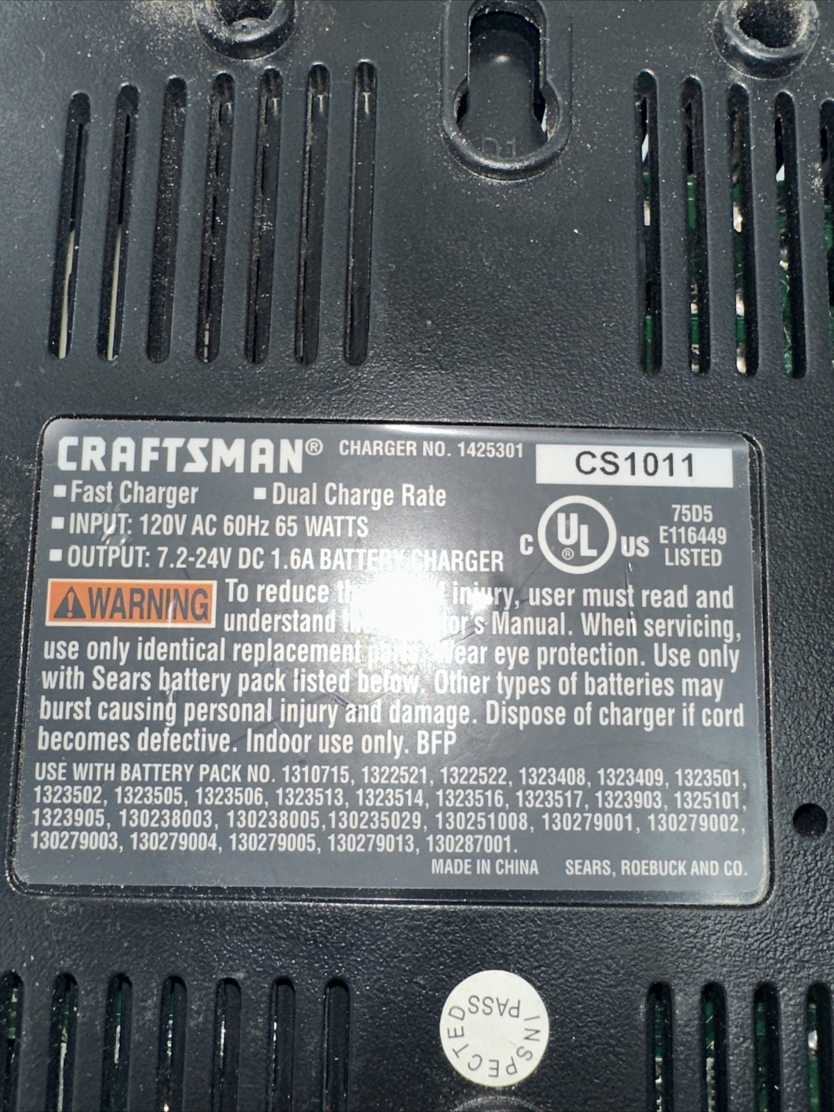 Craftsman OEM 1 Hour Fast Battery Charger 7.2V 12V 18V 19.2V 24V 1425301