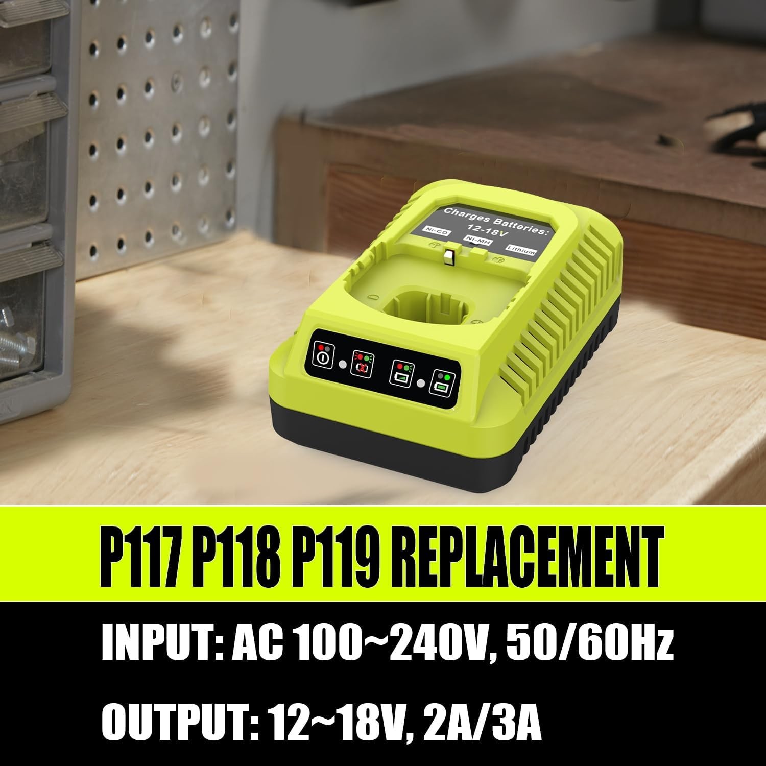 P117 Fast Charger For Ryobi 18V Lithium-Ion NiCad Battery P108 P107 Replacement