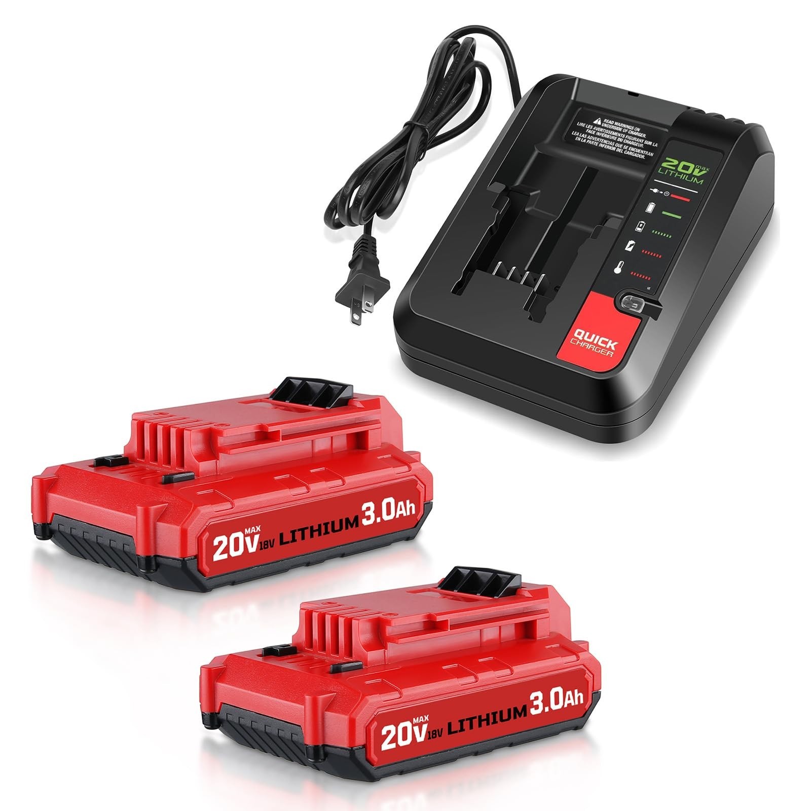 2PACK 3.0Ah 18V/20V Max Li-ion Battery & Charger Compatible with PCC680L PCC692L