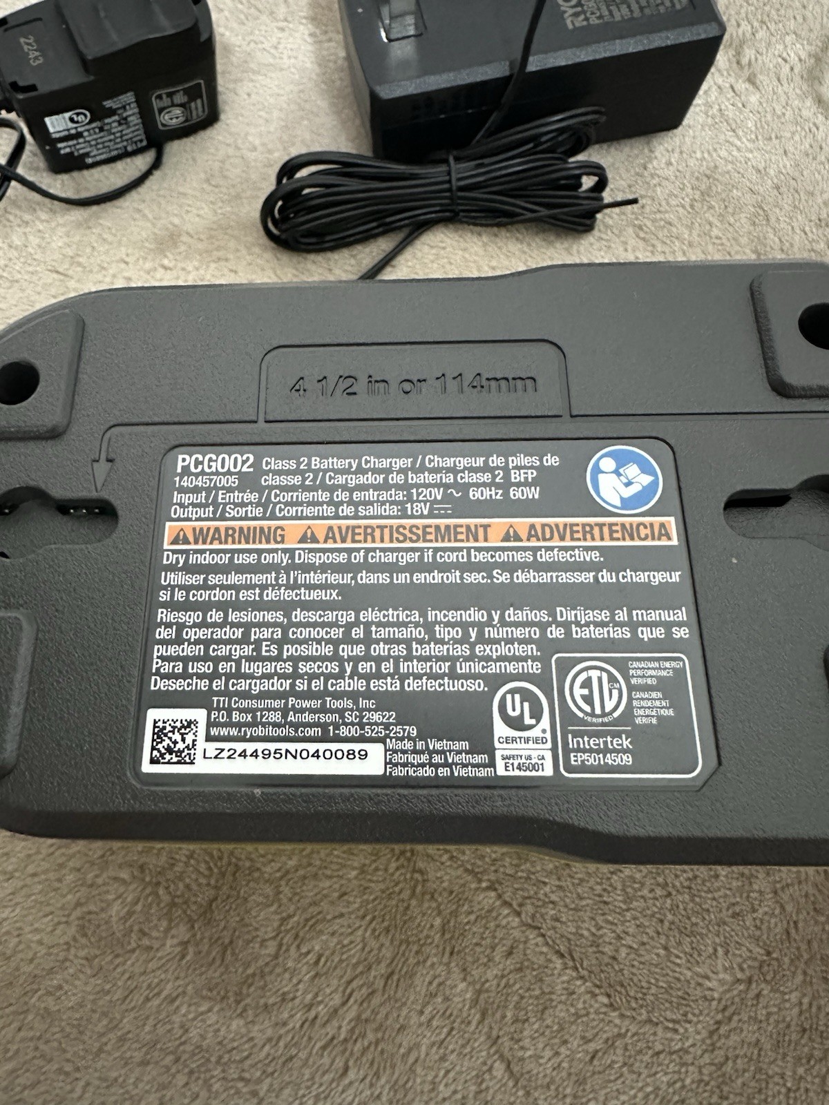 (LOT OF 3) Ryobi Battery Charger Kit – Chargers Only Working P119 PCG002 P118B