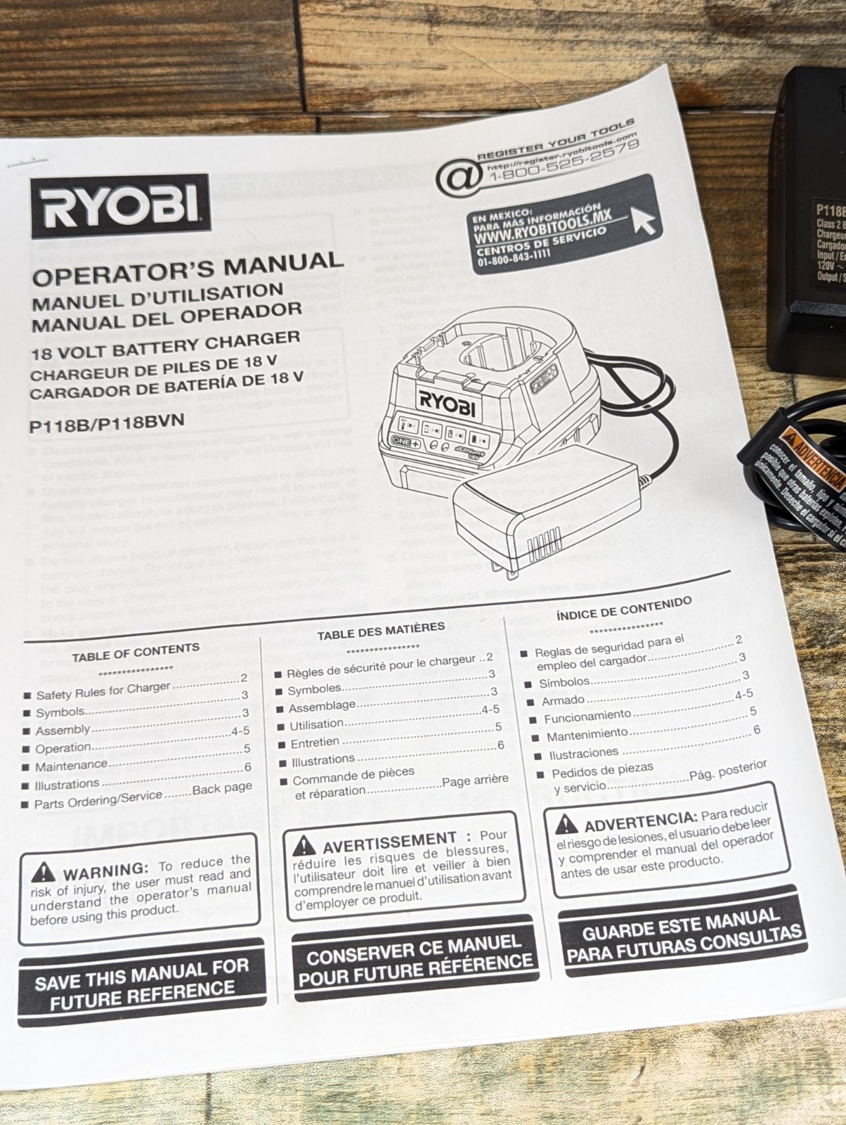Ryobi Battery Charger P118B 18V One+ (Charger Only) Tested With Manual