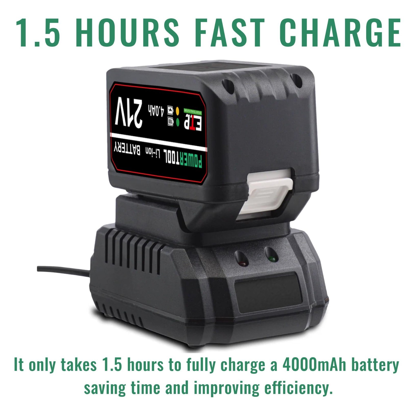 21V Fast Battery Charger, Single Port Rapid Charger for Lithium-Ion Batteries