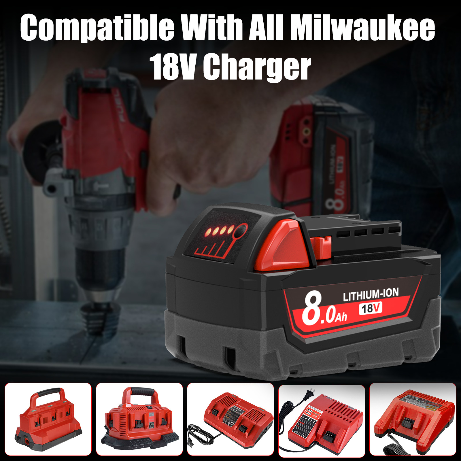 2PACK For Milwaukee For M18 Lithium 8.0AH Extended Capacity Battery 48-11-1860
