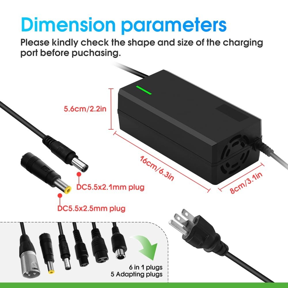 58.8V 3A Charger with 6-in-1 Plug for 52V Lithium Batteries – Car, Truck, Lawn M